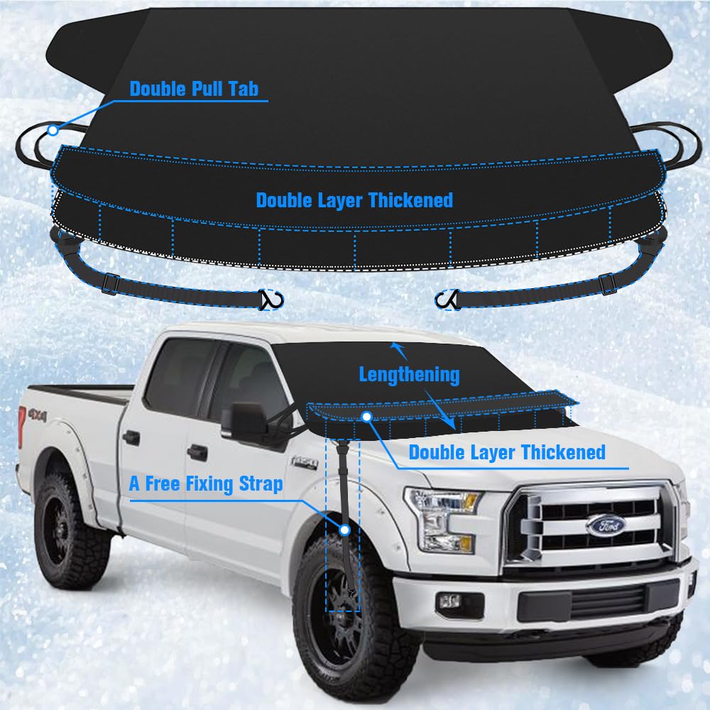 Sunny Color 2023 Extra Large Windshield Cover For Ice And Snow, Upgraded Thicken Oxford Car Windshield Cover Best For Ice, Frost