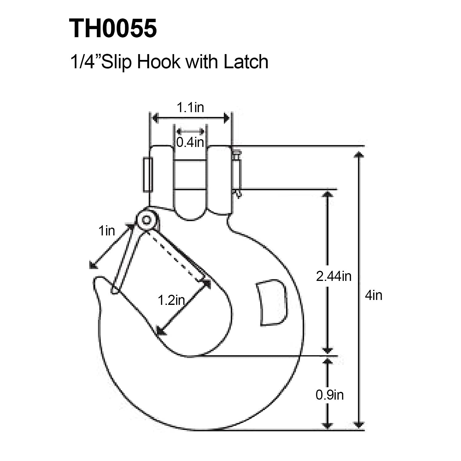 Aconnet 4Pcs 1/4 Inch Clevis Slip Hook 1/4 Inch Chain Hook With Safety Latch, G70 Heavy Duty Forged Steel Towing Winch Hook 7800