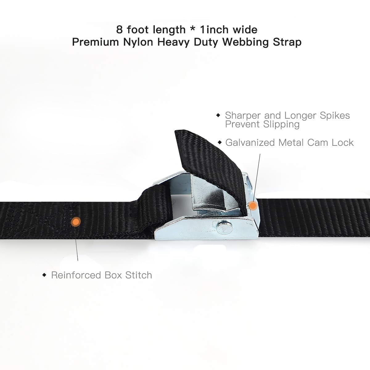 Xstrap Standard Cam Buckle Straps 6Pk 8Ft Powersports Tie-Downs 1-Inch Black Lashing Straps With Carry Bag, For Securing Cargo,