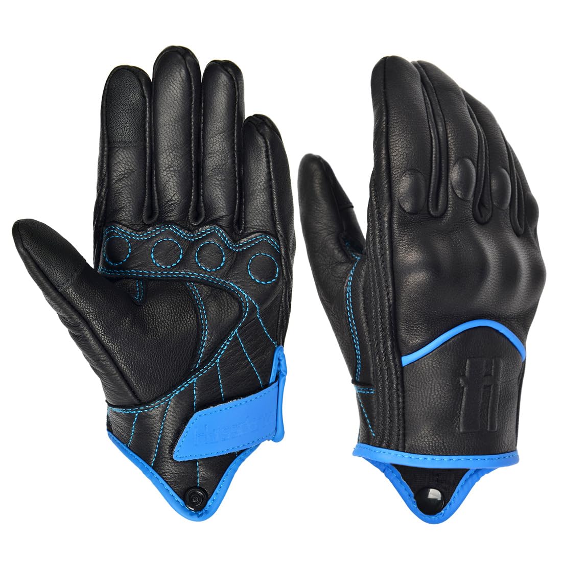 Harssidanzar Leather Motorcycle Gloves For Men Touchscreen Riding Driving Gloves Gm028, Black/Blue, Size Small
