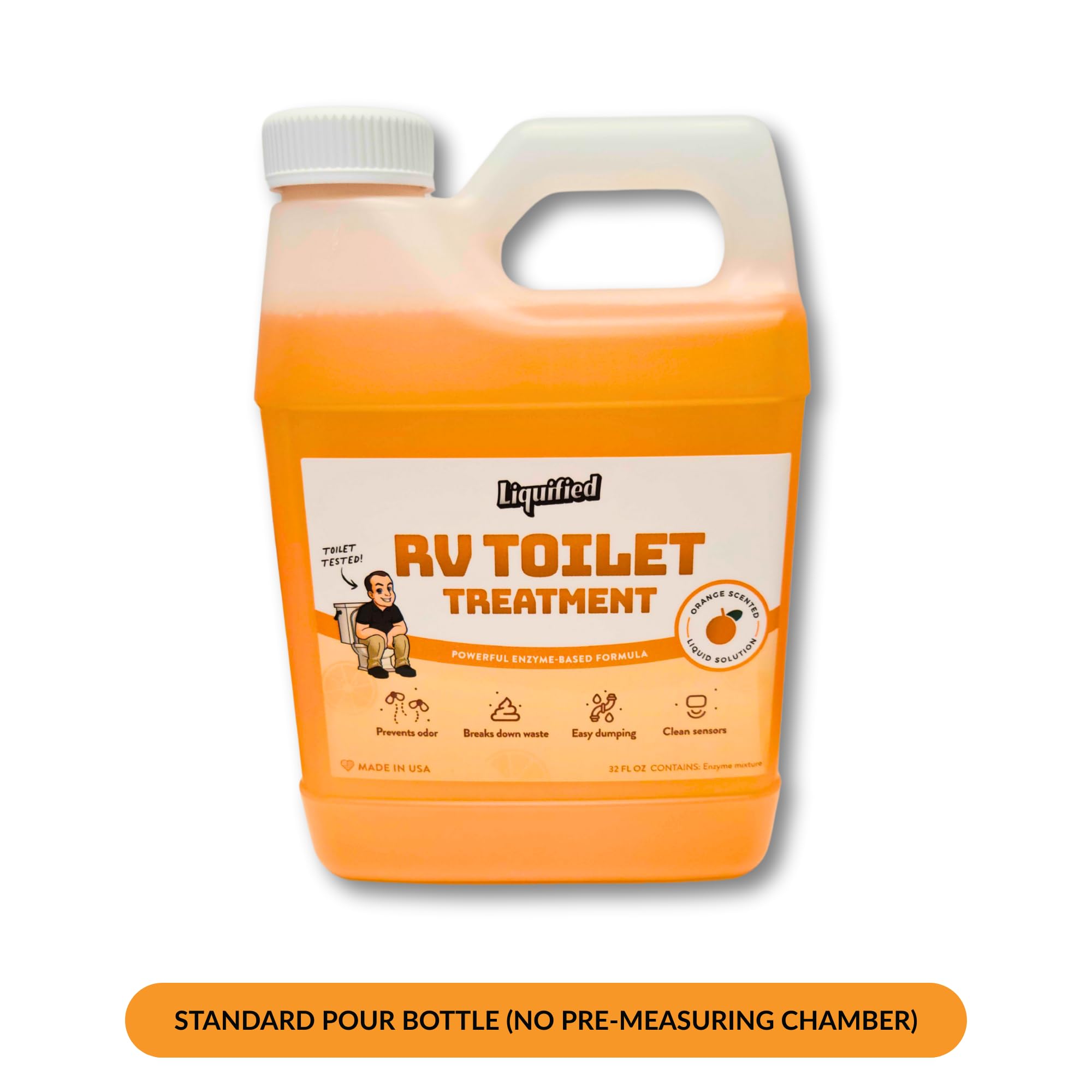 Liquified RV Toilet Treatment - Orange Scent, 32oz Biodegradable Waste Digester & Odor Eliminator, Septic Safe, Made in USA