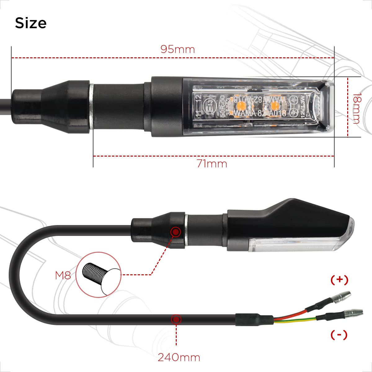 Evermotor Motorcycle Turn Signals Led Rear Light Flashing 12V Universal Blinkers With Waterproof Aluminium Alloy Shell For Scooter Ebike Electric Motorcycle Utv(2 Pcs)