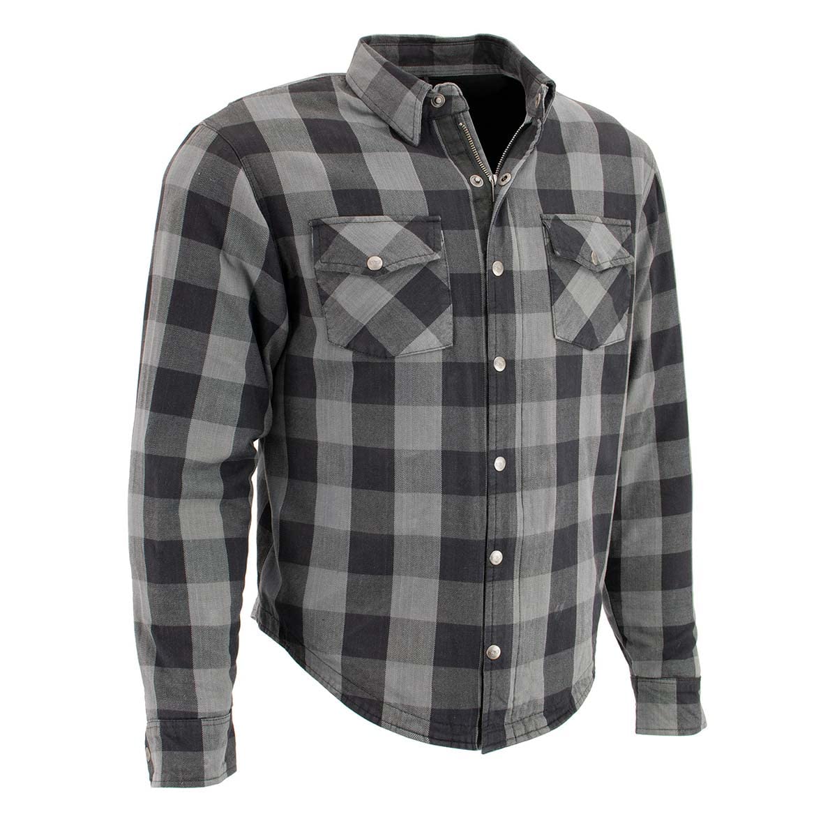 Milwaukee Leather Mpm1630 Men'S Plaid Flannel Biker Shirt With Ce Approved Armor - Reinforced W/Aramid Fibers - X-Large Grey