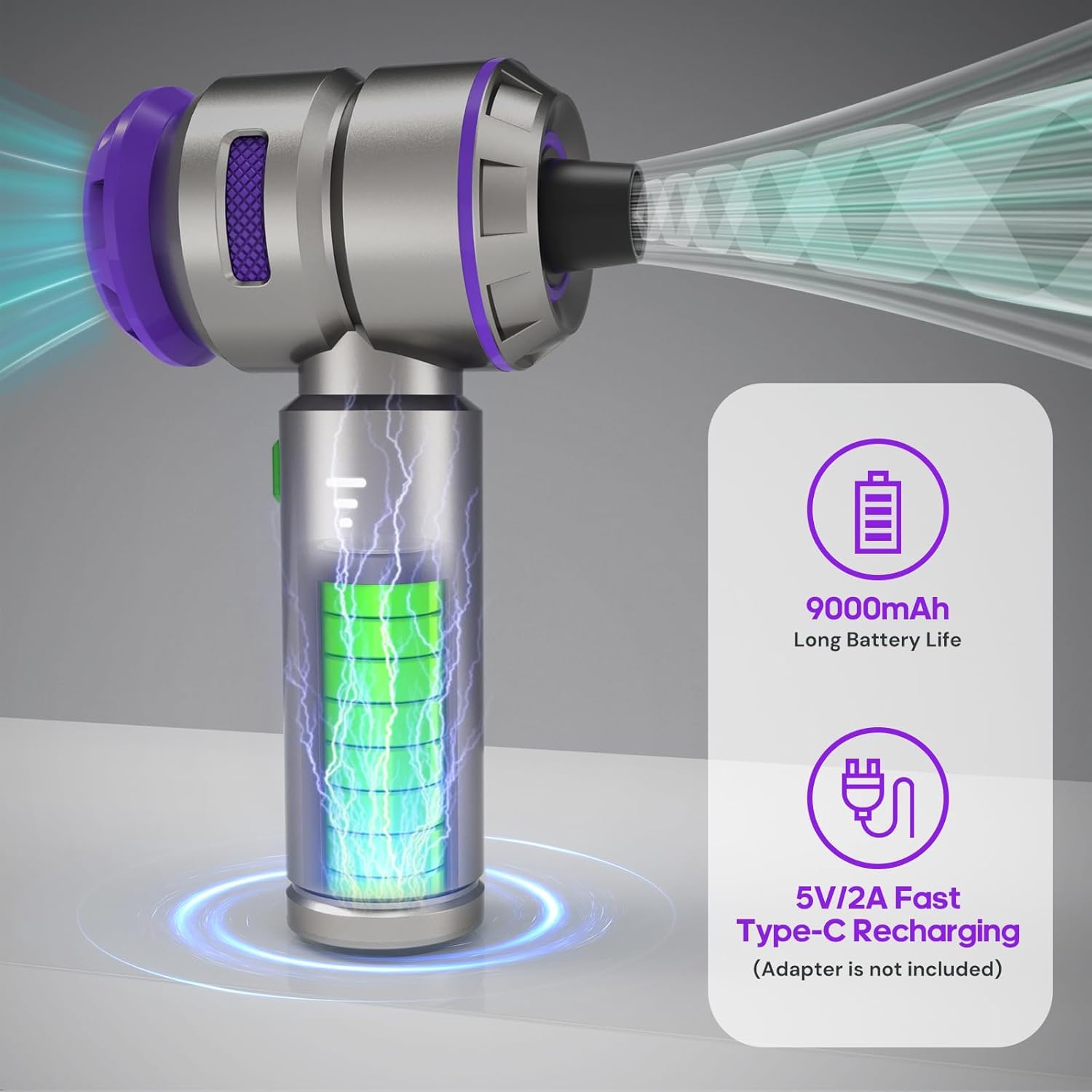 Yomile Electric Air Duster & Car Vacuum AD006 - 2 in 1, 210000RPM, 21000PA, Wireless, Purple, 9000mAh Battery