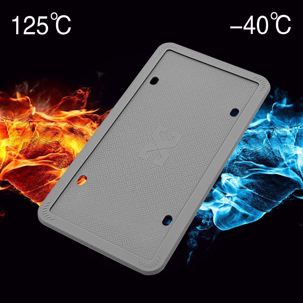 Xclpf Silicone Gray License Plate Frame Covers 2 Pack- Front And Back Car Plate Bracket Holders. Rust-Proof, Rattle-Proof, Weath