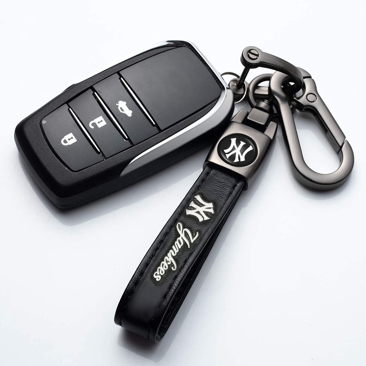 Laserswing For New York Yankees Baseball Fans Car Keychain Keyring Accessories, Leather Car Key Chain Replacement For Key Fob Ho