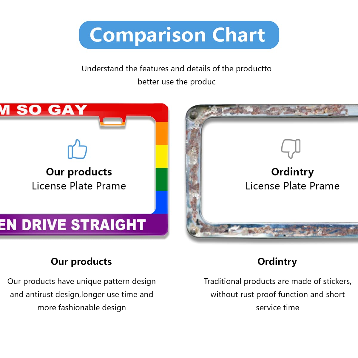 Funny License Plate Frame with Humor Text Gay Pride Rainbow Flag I'm So Gay I Can't Even Drive Straight Stainless Steels Black C