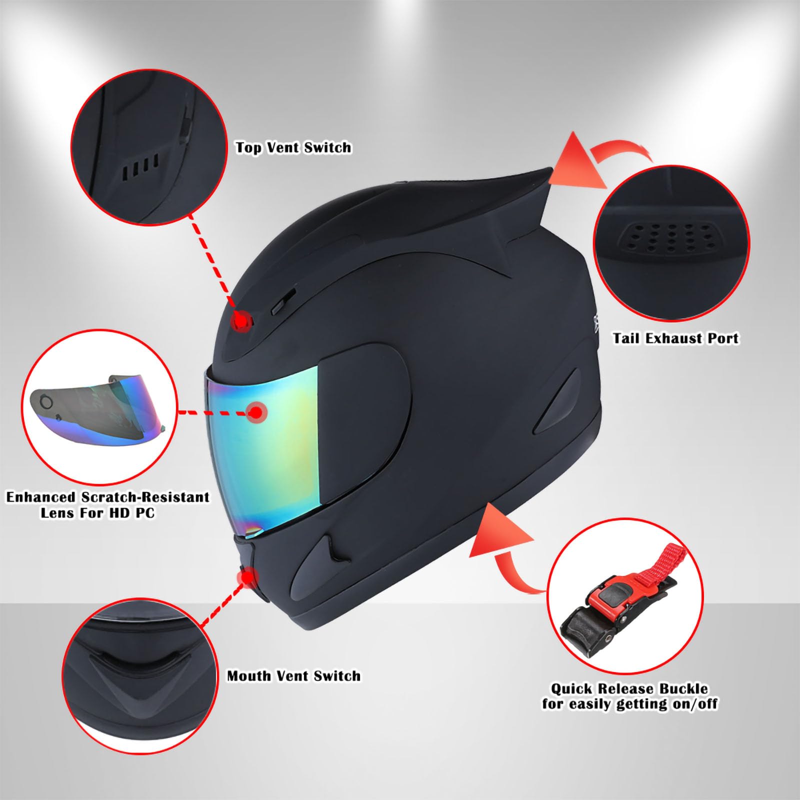 1Storm Full Face Motorcycle Helmet, Matt Black, Large (57-58 CM), Thermoplastic Alloy, Model HJDJ11ABS