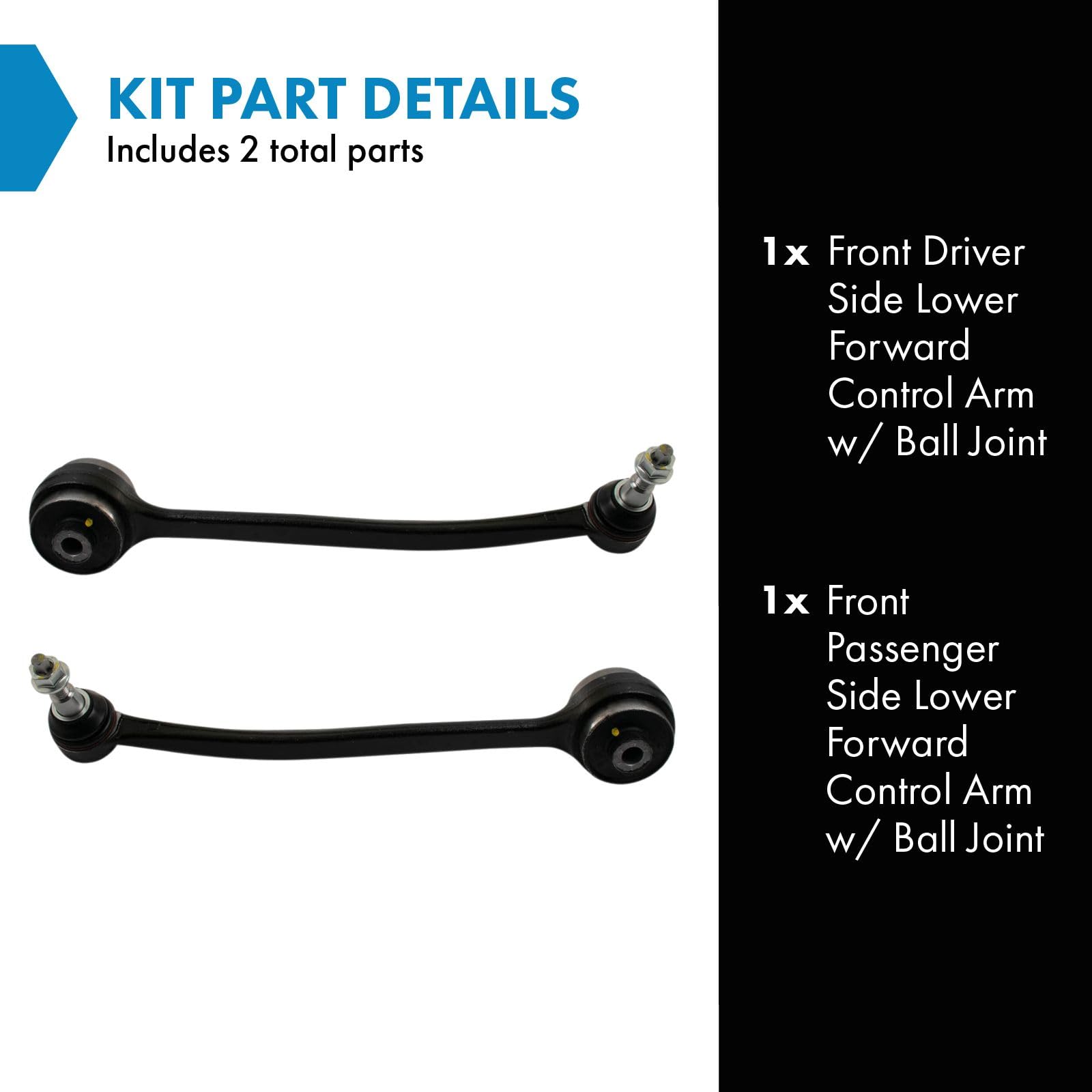 TRQ Control Arm and Ball Joint Set, 2-Piece, Alloy Steel, Unfinished, Compatible with 2015-2023 Ford Mustang GT/EcoBoost/V6/Bullitt/Mach