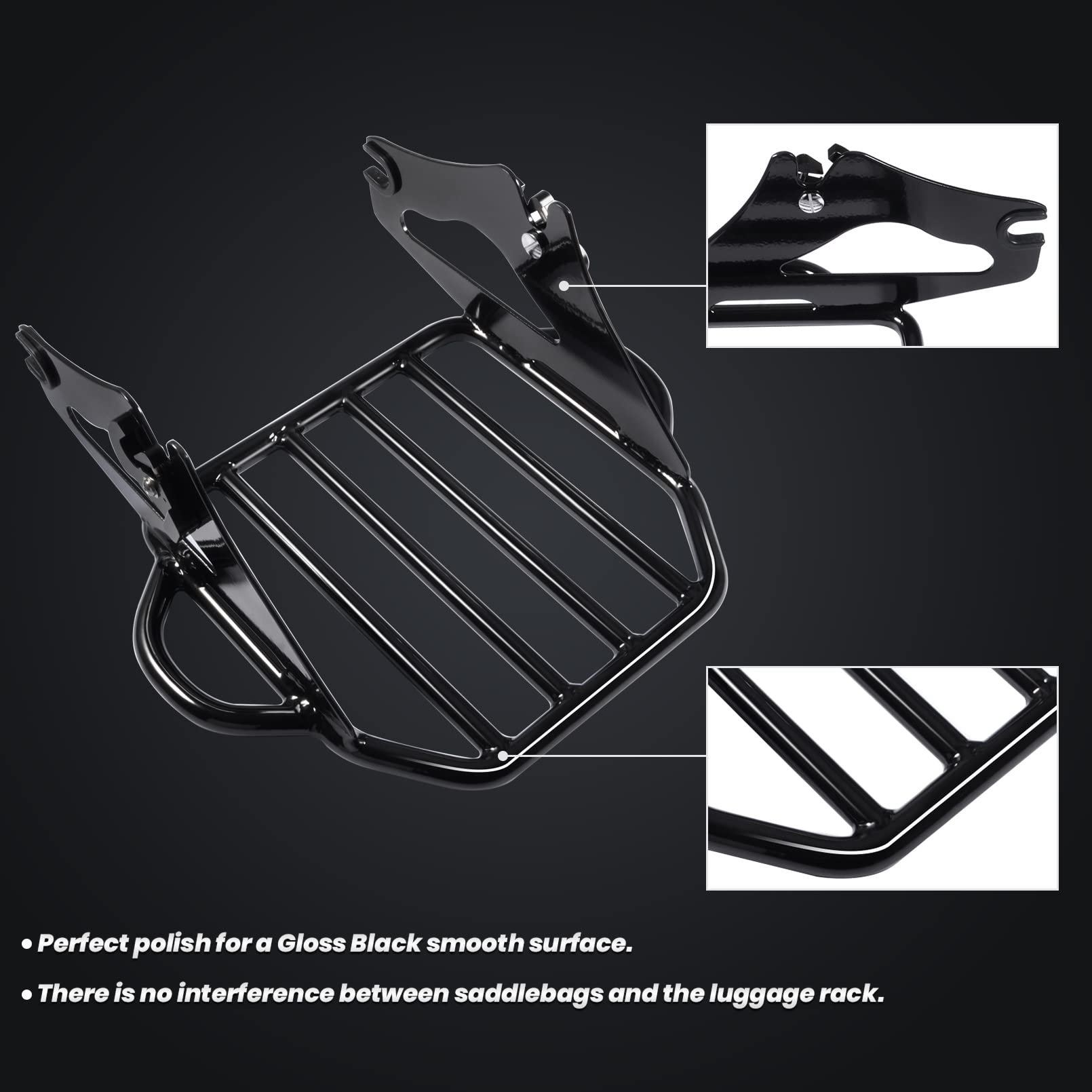 Benlari Gloss Black Detachable Luggage Rack for Harley Touring 2009-2024, Alloy Steel, Model 714565801704