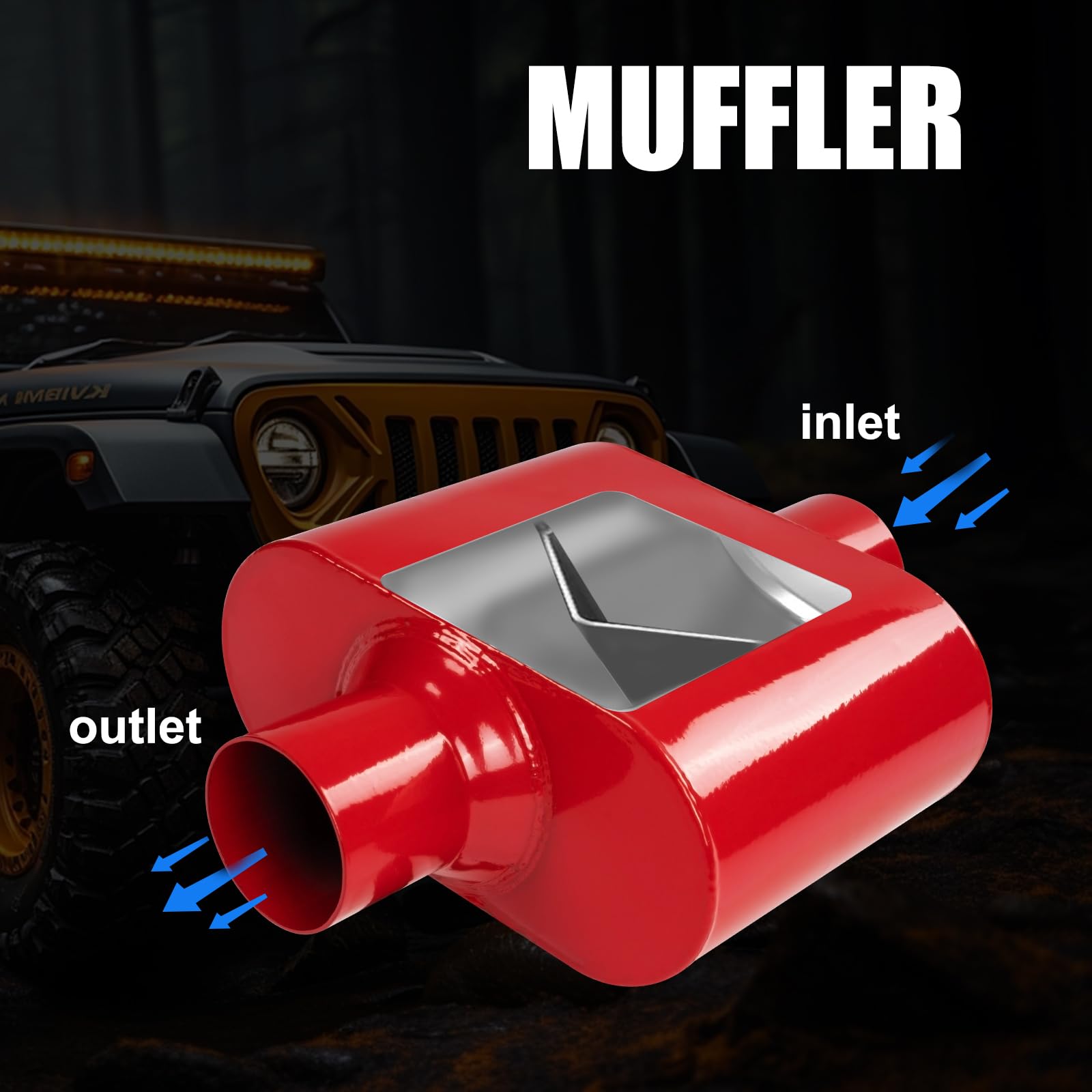 Floshine Universal Mufflers,Performance Automotive Exhaust Muffler,Single Chamber 2.75 Inch Inlet (Id) 2.75 Inch Outlet (Id) Red