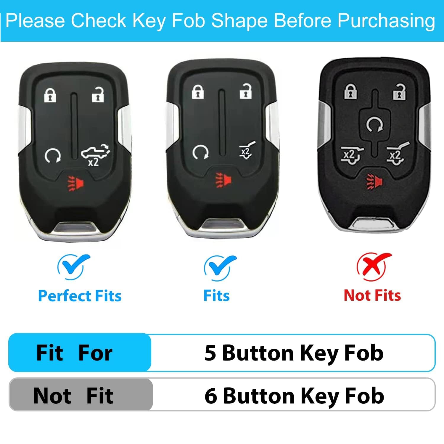 Ollen 5-Button Tpu Key Fob Cover, Fit For Gmc Acadia 2017-2025, For Terrain 2018-2025, For Sierra 2019-2025, For Chevy Silverado 2019-2022, Full Protection Soft Tpu Key Case, With Bling Ring, Black