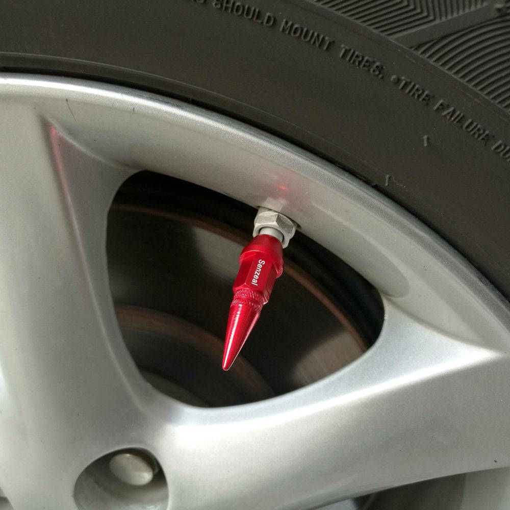 Senzeal 4X Long Impale Spike Style Polished Aluminum Tire Valve Stem Caps Red