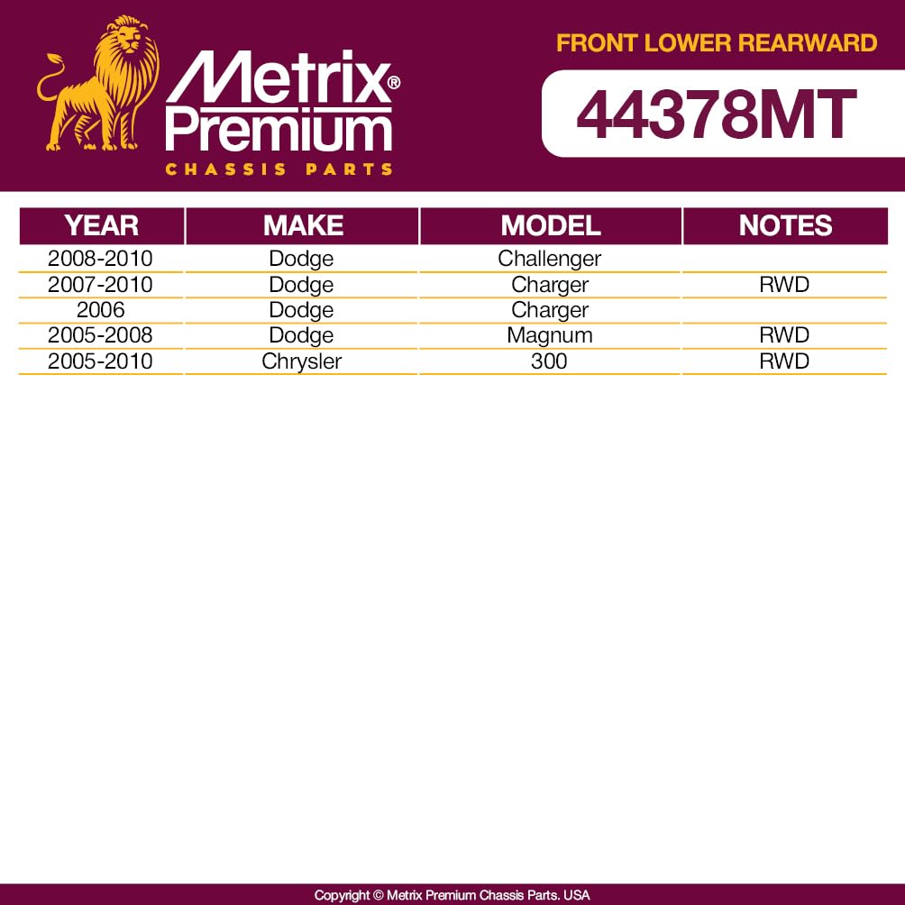Metrix Premium Chassis Parts - Front Lower Rearward Control Arm Fits 08-10 Dodge Challenger, 07-10 Charger Rwd, 06 Charger, 05-0