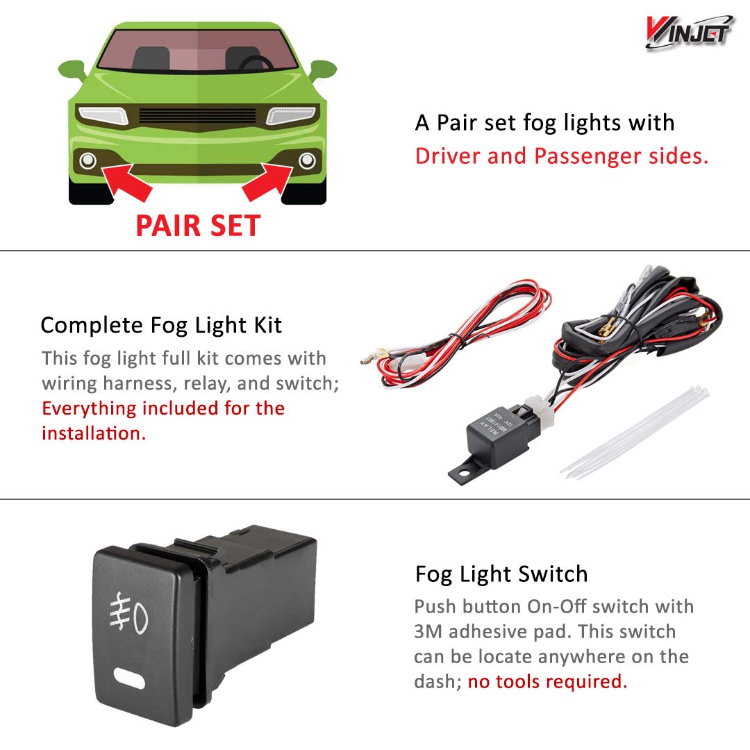 Winjet Compatible With [2015 2016 2017 Toyota Yaris] Driving Fog Lights + Switch + Wiring Kit