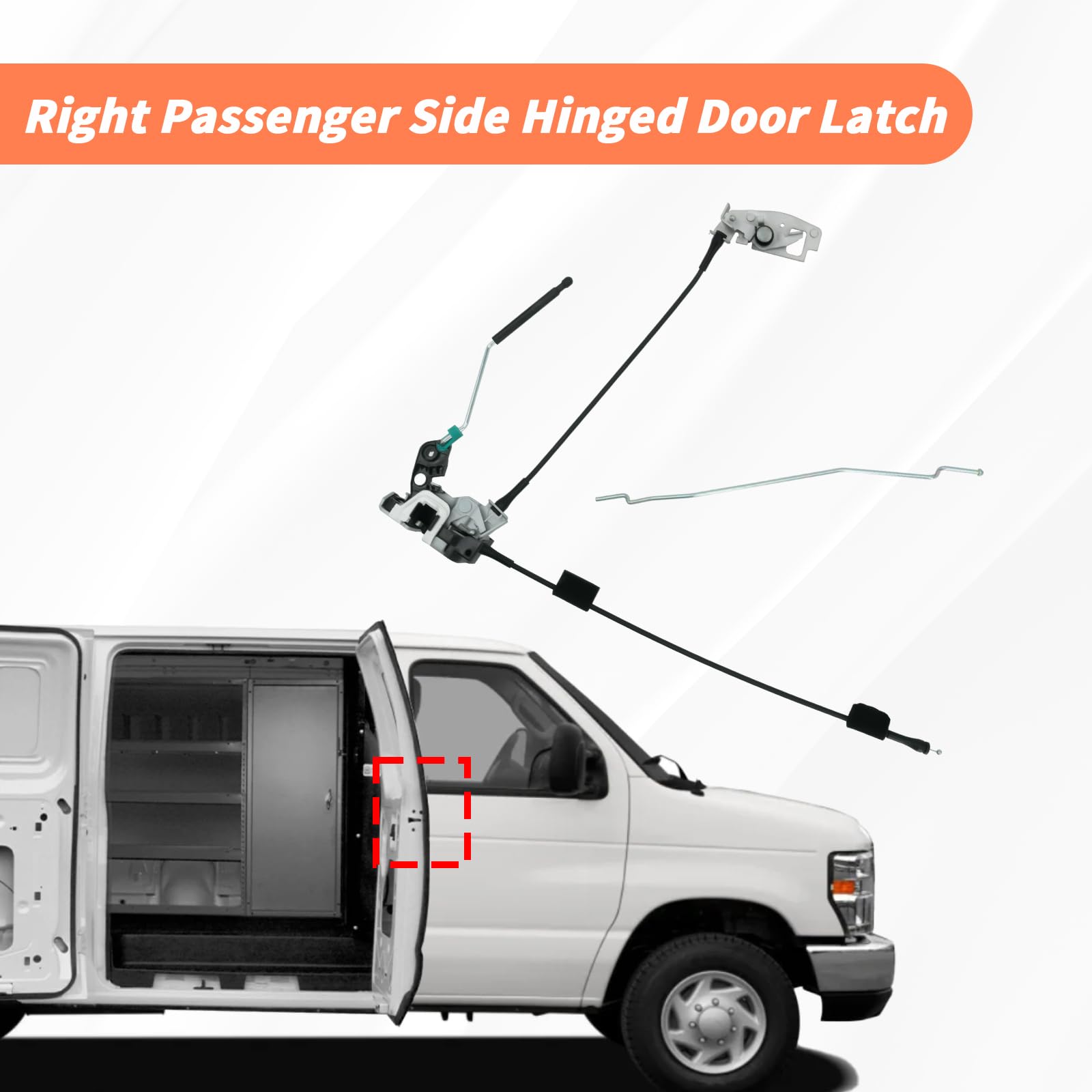 Blycorul Side Door Latch Assembly With Cable & Rod, Right Passenger Side Hinged Lock For Ford 1992-2019 E150 E250 E350 Econoline