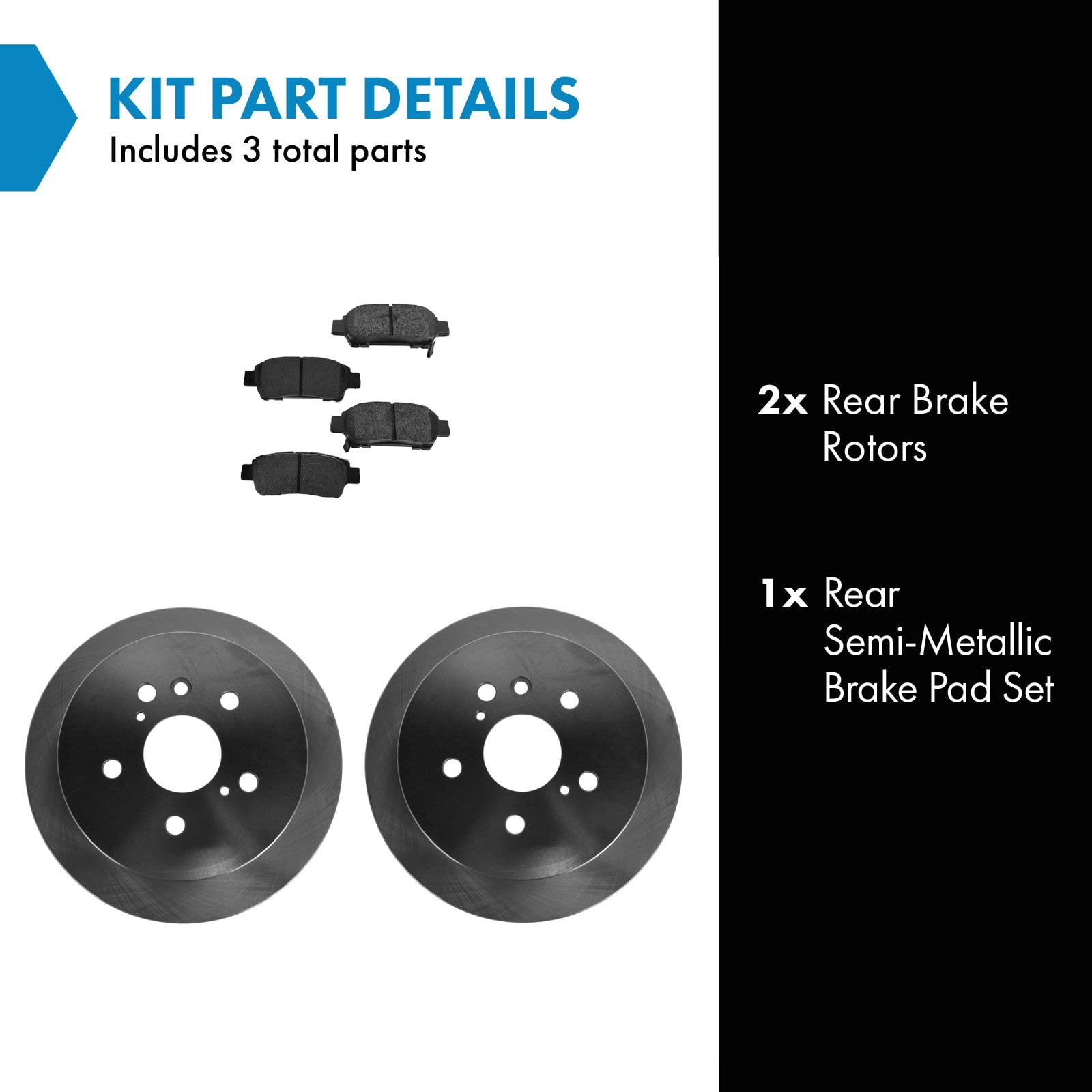 Trq Rear Brake Pad & Rotor Kit Brake Pads Brake Rotor Semi-Metallic Compatible With 2004-2010 Toyota Sienna