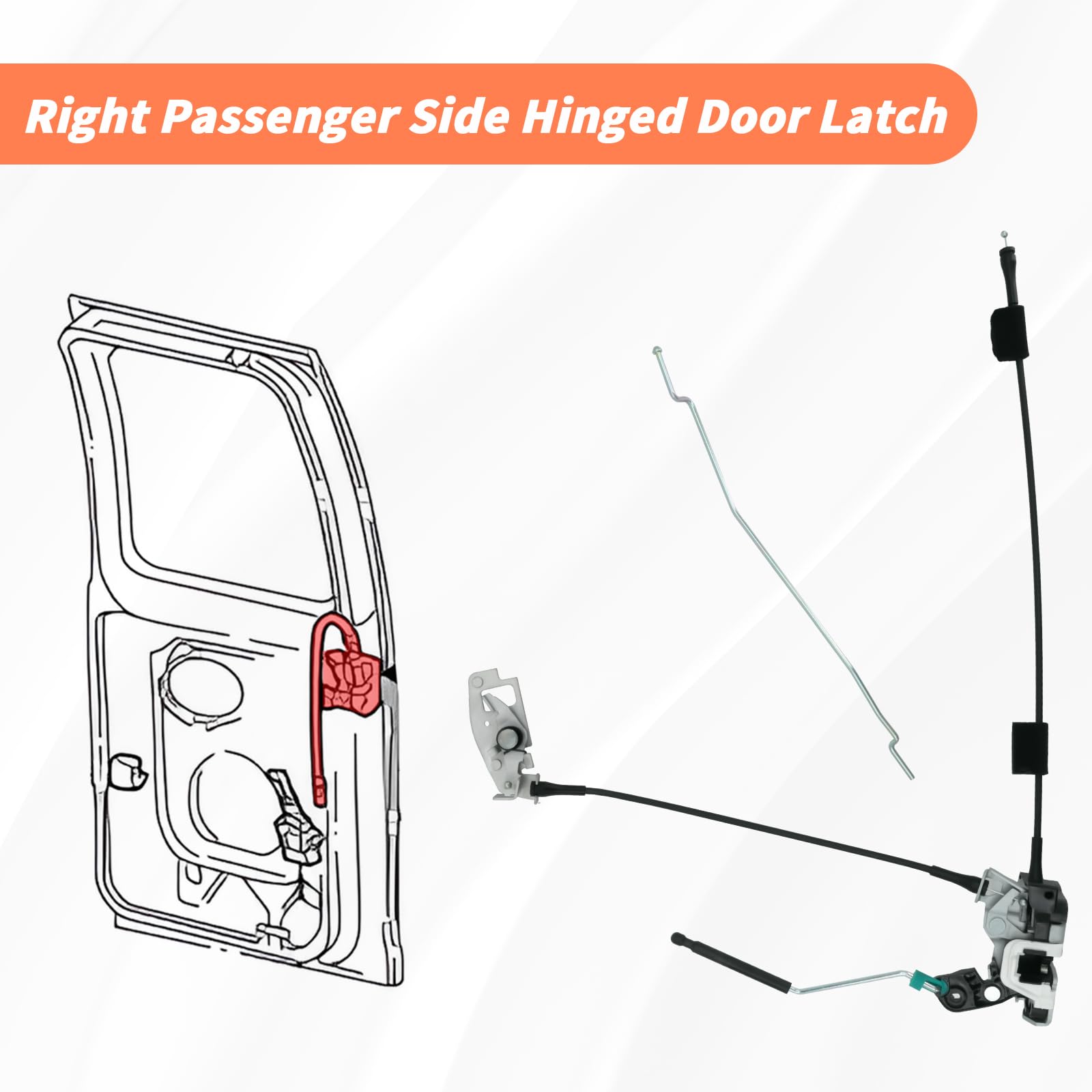 Blycorul Side Door Latch Assembly With Cable & Rod, Right Passenger Side Hinged Lock For Ford 1992-2019 E150 E250 E350 Econoline