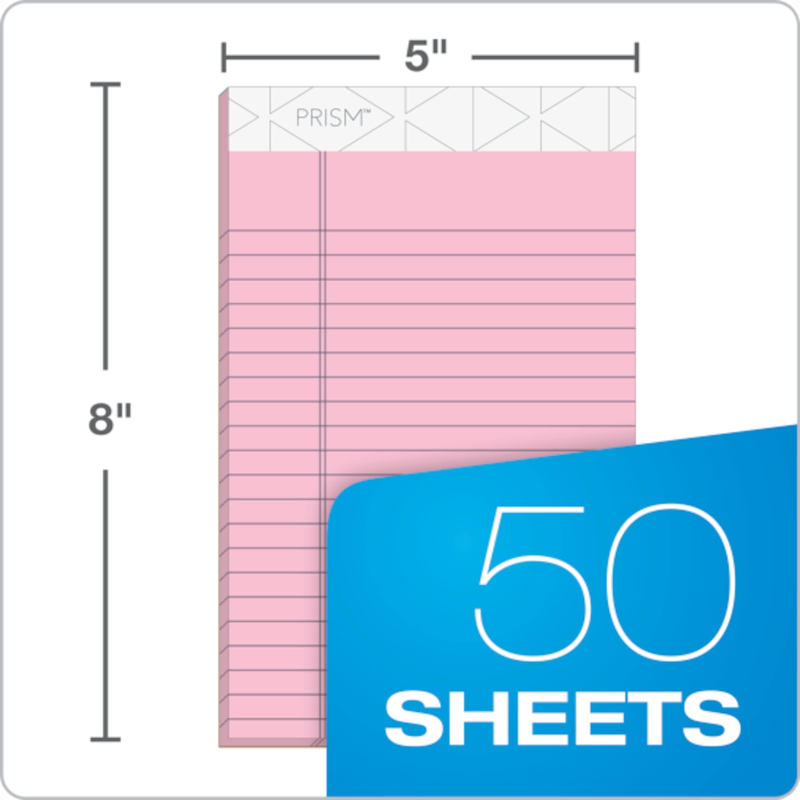 Tops Legal Pads, 5" x 8", 6 Pack, Narrow Ruled, Pink/Blue/Purple, Model 63016, Made in USA