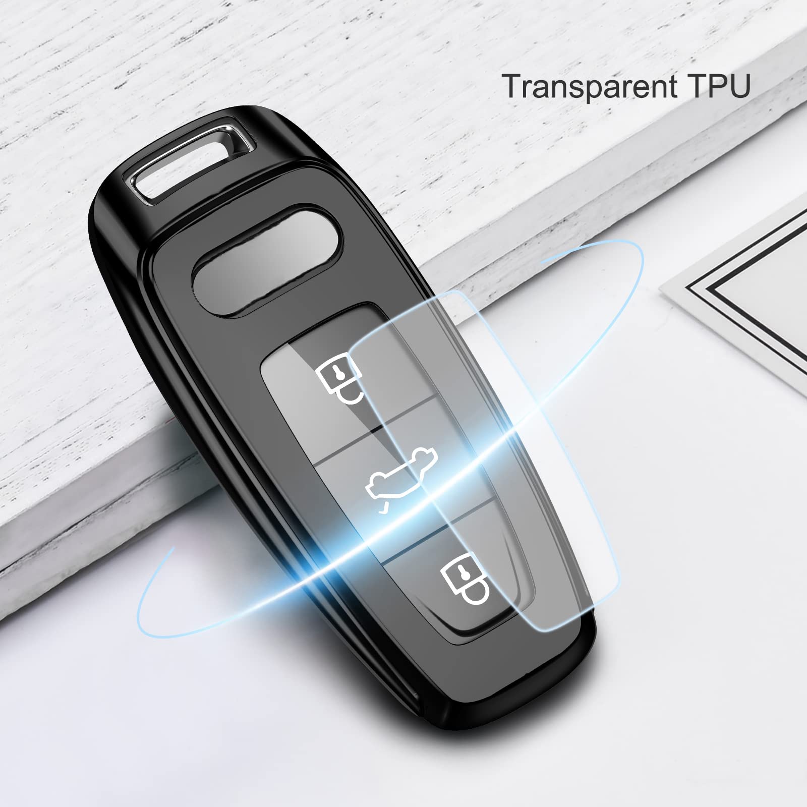 Elohei For Audi Key Fob Cover, Special Soft Tpu Key Case Cover Protector Compatible With Audi A6L A6 A7 A8 Q7 Q8 E-Tron 2018-2022 A3 S3 S6 Sq7 Rs6 S7 Rs7 Smart Key(Black)