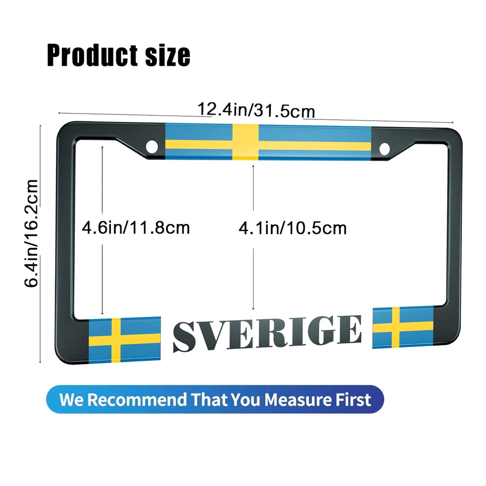 HOSNYE Sweden Flag License Plate Frame Sverige Swedish Country Study Blue and Yellow Metal License Plate Cover Front Plates Fram