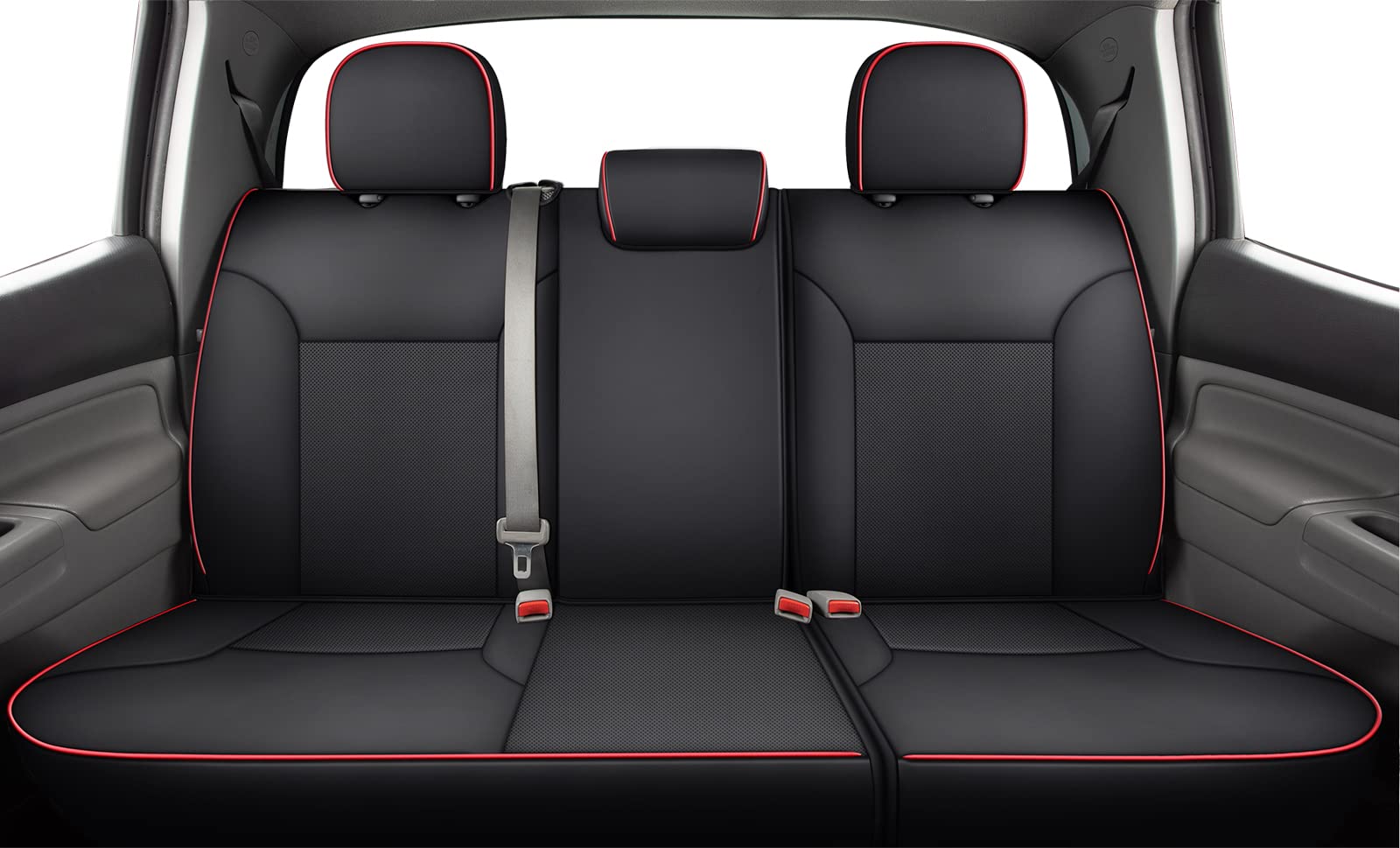 LUCKYMAN CLUB Tacoma Seat Covers for 2005-2015 Crew Cab, Faux Leather, Black & Red