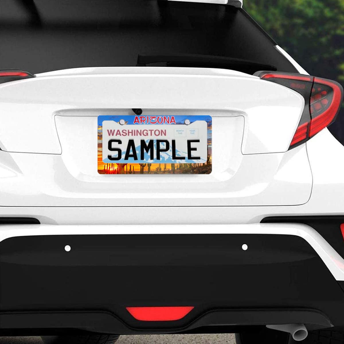 Arizona'S Sunset Desert Cactus License Plate Frame Stainless Steel Car Accessories Personalized License Plate Fits Standard U.S.