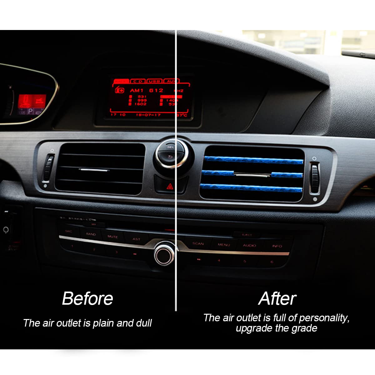 8sanlione Car Air Conditioner Decoration Strip, 20 Pieces, Universal Waterproof Trim, Ice Blue, for Vent Outlet Accessories