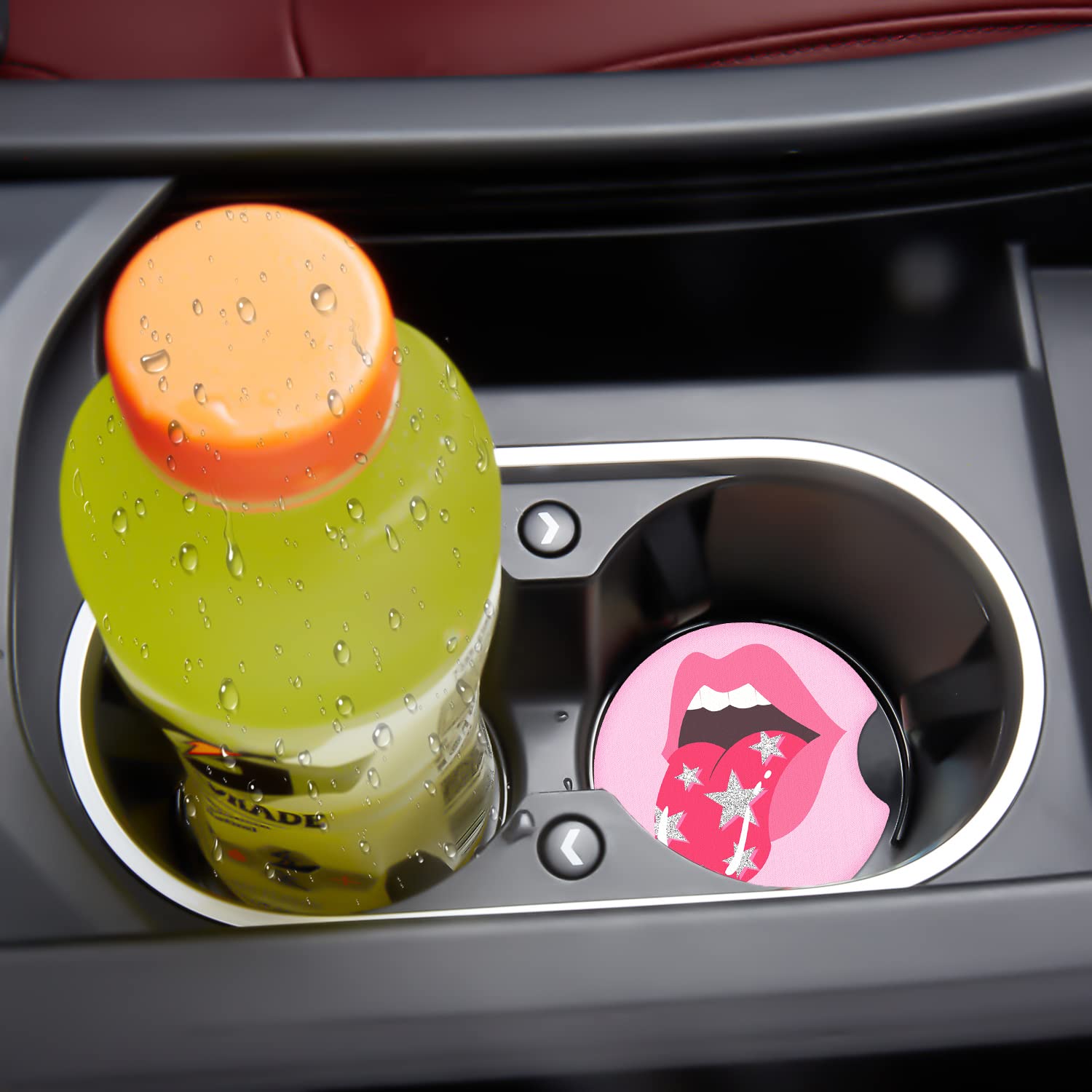 Jupswan Car Cupholder Coaster Absorbent 2 Pack Funny Tongue Rubber New Automotive Cup Holder Decal Decor Accessories For Women M