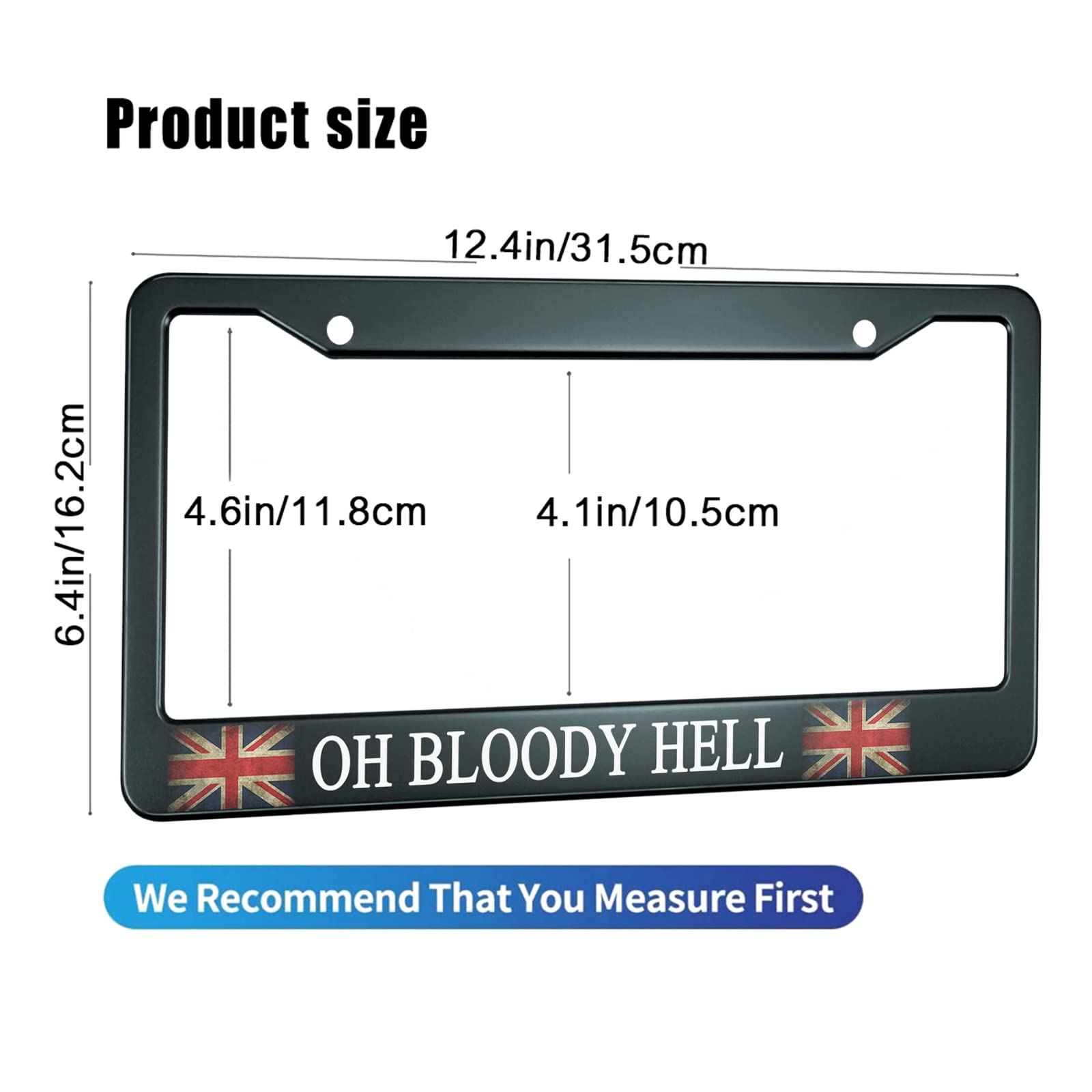 HOSNYE Oh Bloody Hell License Plate Frame Black 2 Pcs Old British England Flag Metal Cute Licenses Plates Frames Licenses Plate