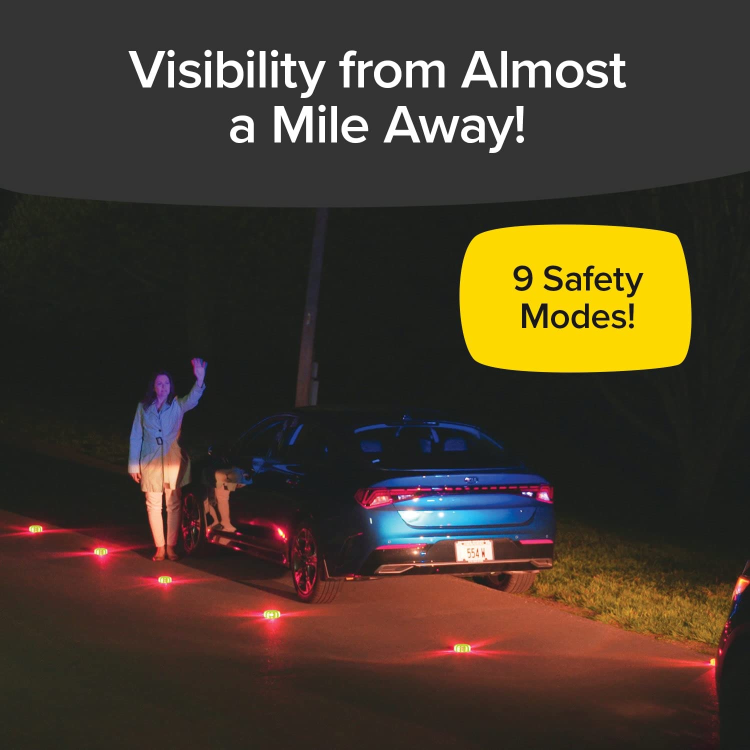 Lizard Flare LED Road Flares - Magnetic Safety Flares with 15 LEDs, 9 Modes, 6 In., Green, Model 16272 - Perfect for Emergency Kits