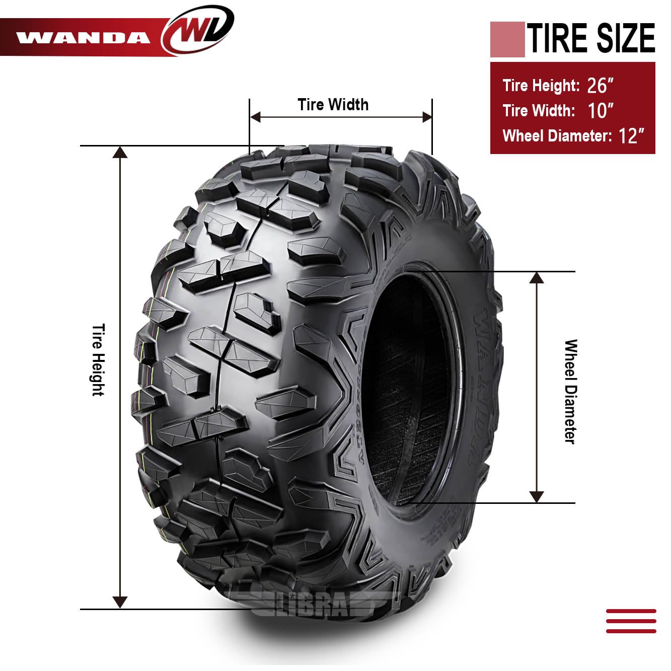 Wanda Set Of 4 Atv Utv Tires 26X10-12 26X10X12 6Pr Deep Tread Big Horn Style