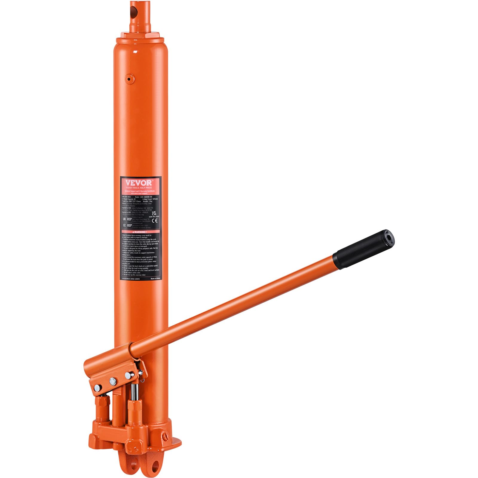 VEVOR Hydraulic Long Ram Jack, 8 Ton Engine Hoist Cylinder with Double Piston Pump and Clevis Base, Hydraulic Ram Cylinder for E
