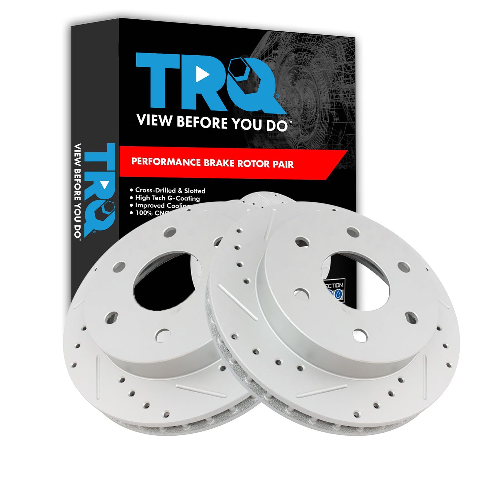 Trq Front Performance Brake Rotor Drilled Slotted Pair Set For Blazer Full Size/Escalade / K1500 Truck / K2500 Truck/Suburban K1