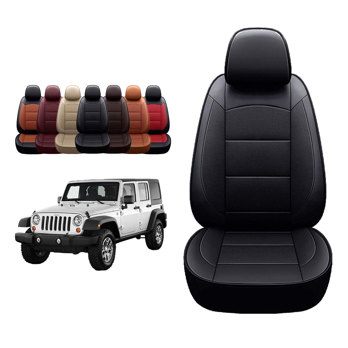 Oasis Auto 2007-2017 Wrangler Jk Custom Leather Seat Covers (2011-2012 Wrangler 2-Door, Black)