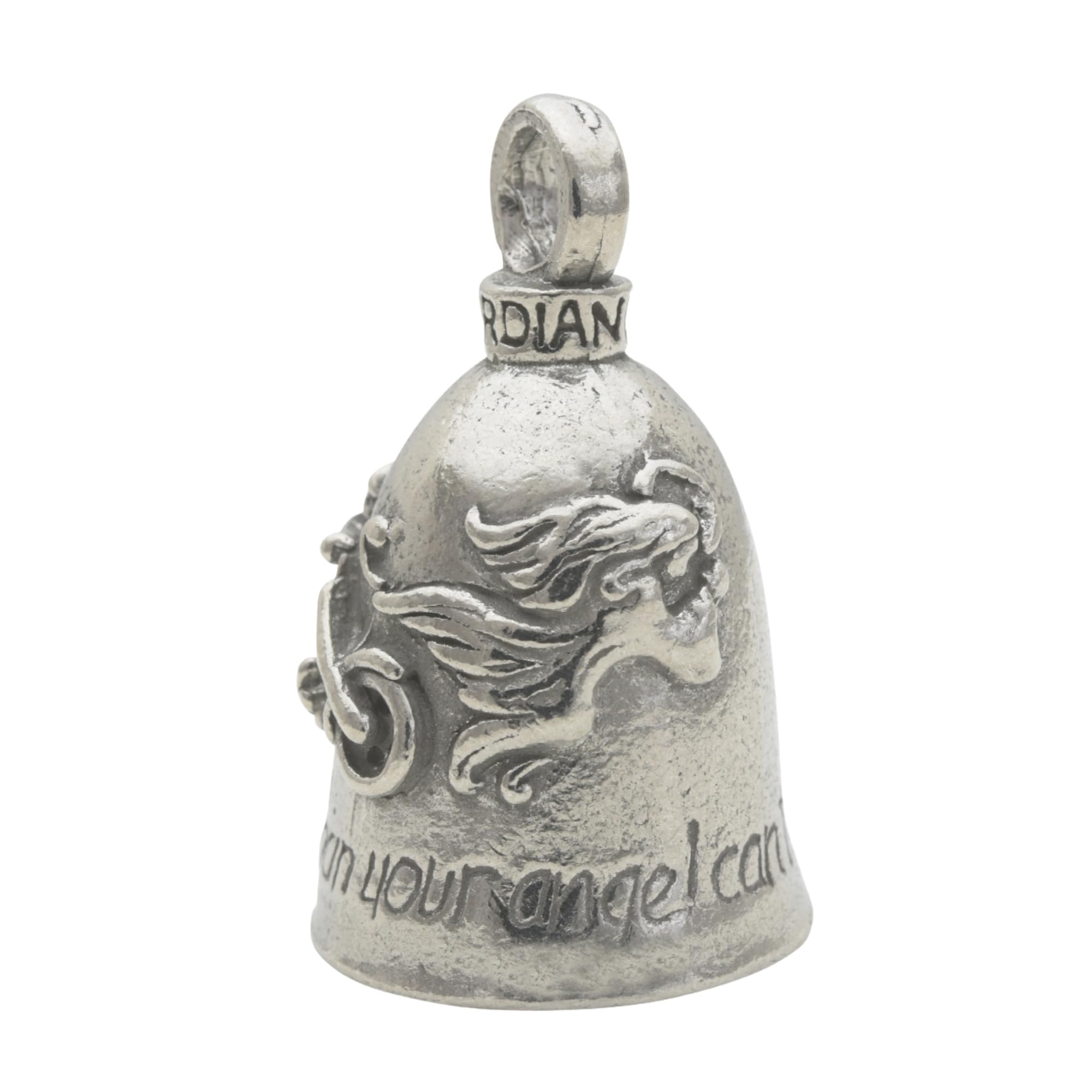 Guardian Bell Never Ride Faster Than Your Angel Can Fly Good Luck Bell w/Keyring & Black Velvet Gift Bag | Motorcycle Bell | Lea