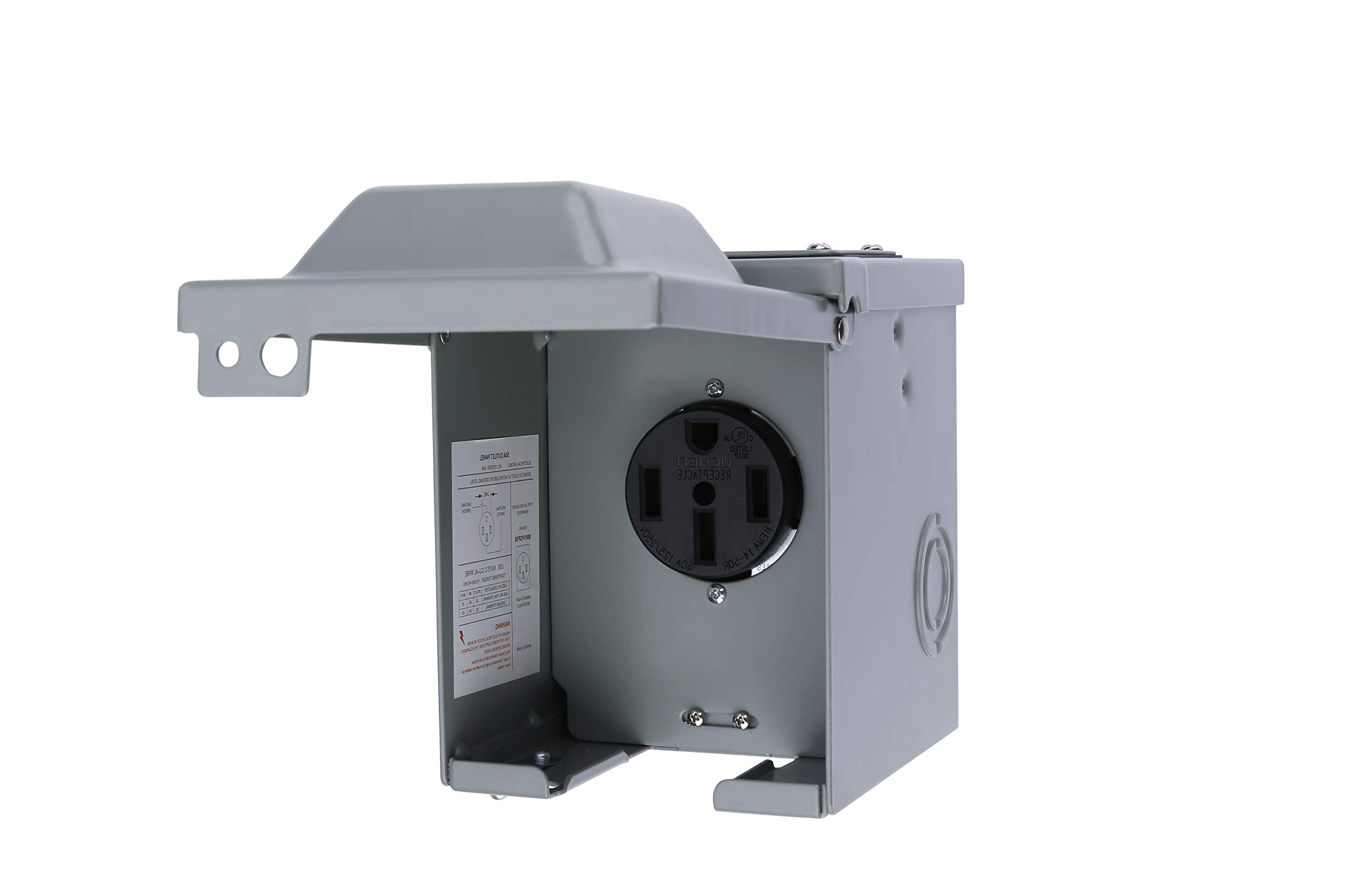 50 Amp 125/250 Volt Power Outlet Box, Enclosed Lockable - For Rv, Campers, Motorhome, Travel Trailer, Electric Cars, Generator -