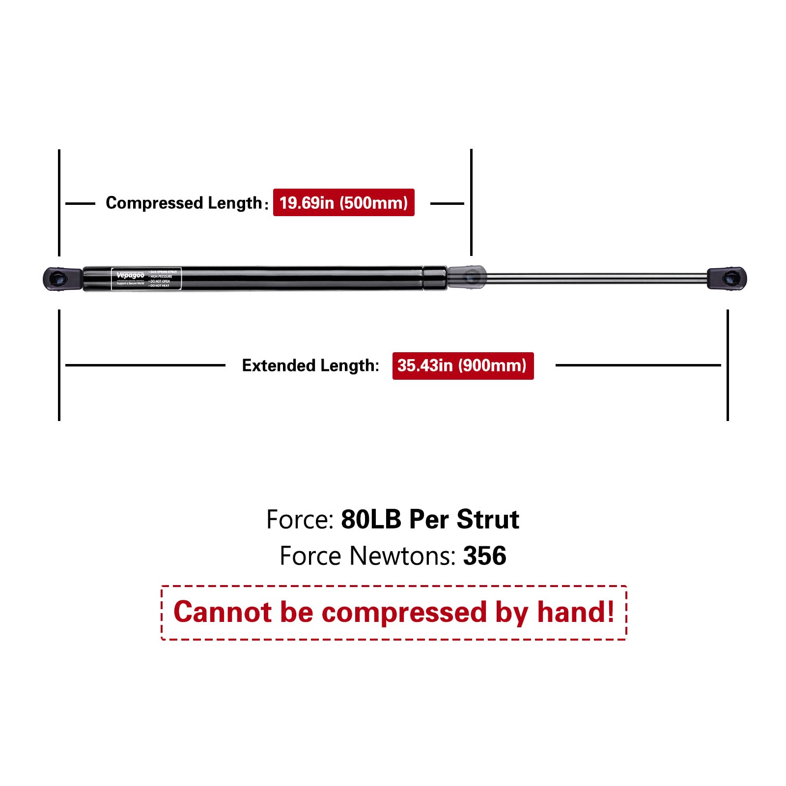 C16-10944 35.43 Inch 80Lb Per Gas Strut Shock Lift Support For Truck Tonneau Bed Cover Pickup Cab Shell Window Lift And Other He