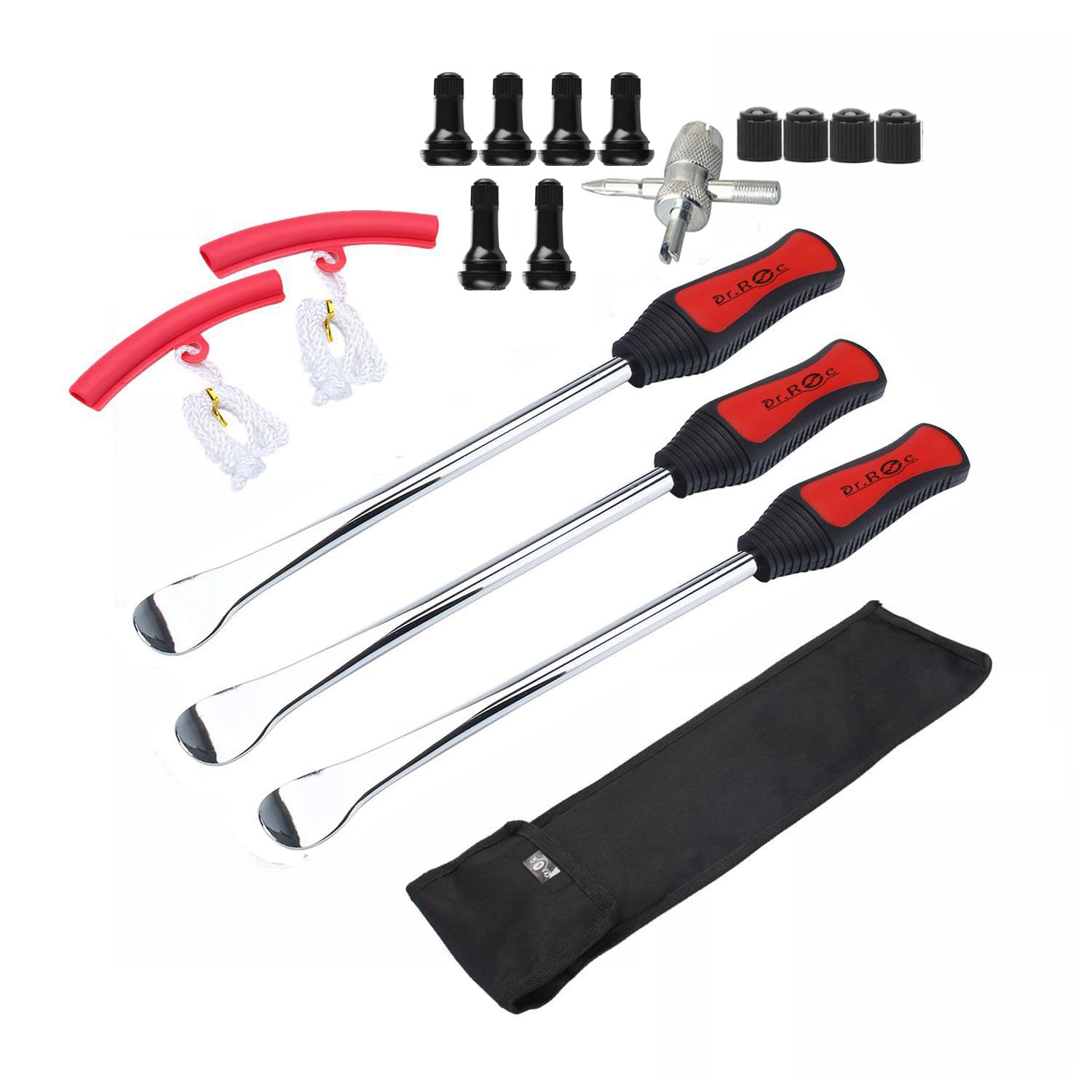Dr.Roc Tire Spoon Lever Set - 3 Tire Irons, 2 Rim Protectors, 1 Valve Stem TR412/TR413, 11" - Essential Tools for Dirt Bikes & Motorcycles