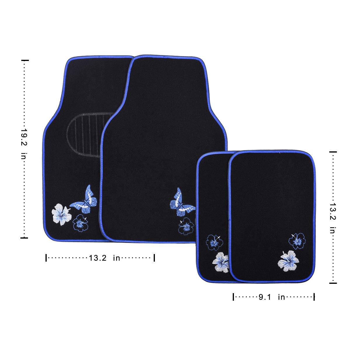 Car Pass Embroidery Butterfly And Flower Car Floor Mats, Blue Car Floor Mats, Universal Fit 95% Automotive,Suvs,Sedan,Vans, For
