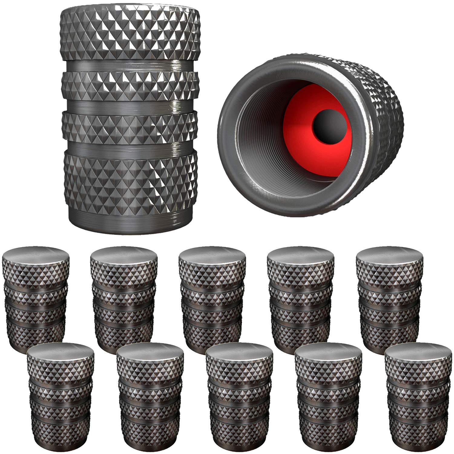 Samikiva (12 Pack) Aluminum Tire Valve Stem Caps, Metal With Rubber Ring, Dust Proof Cover Universal Fit For Cars, Suvs, Bike And Bicycle, Trucks, Motorcycles Metal (Gray (12 Pack))