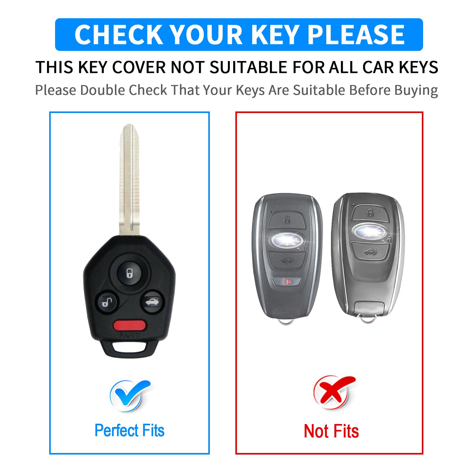 QBUC Subaru Key Fob Cover - Soft TPU Protection Case, Chrome Trim, Blue, Compatible with 2008-2019 Models: Ascent, BRZ, Crosstrek, & More