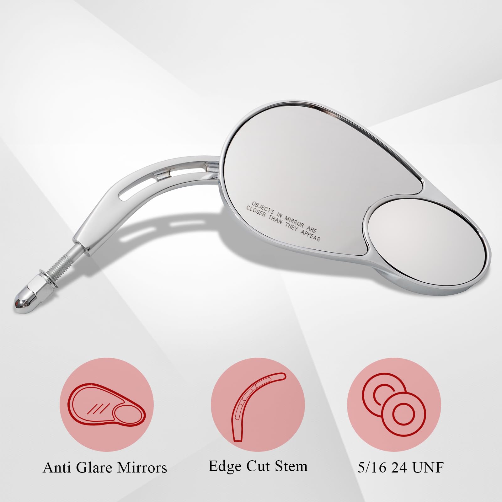 WOWTK Split Vision Rearview Mirrors for Harley 1982-2024, Chrome, Fits Most Models, Iron, Model TK-G-0099-E