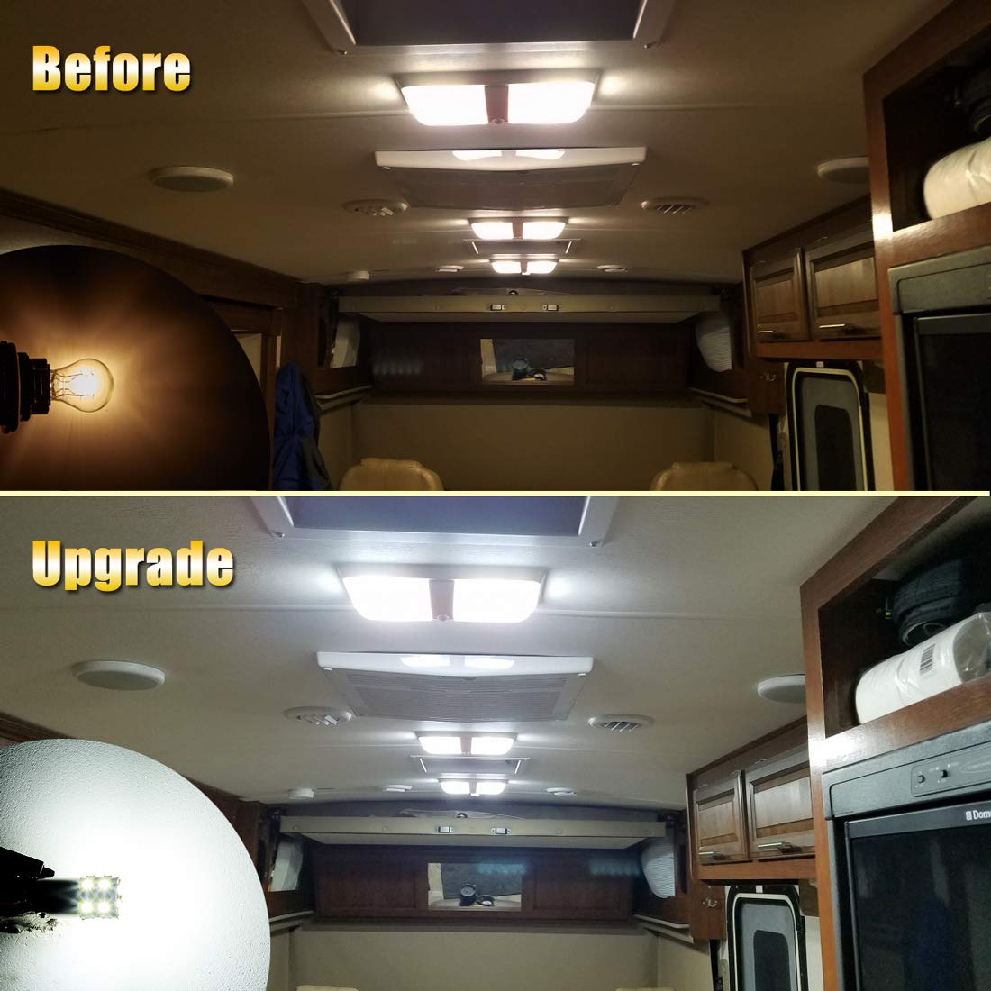 Brishine 10Pcs 921 Interior Led Light Bulbs For Rv, Super Bright 36-Smd 6000K White T10 922 912 194 Led Bulbs Replacement For Camper Trailer Motorhome Marine Boat Indoor Ceiling Dome Lights(12V Dc)