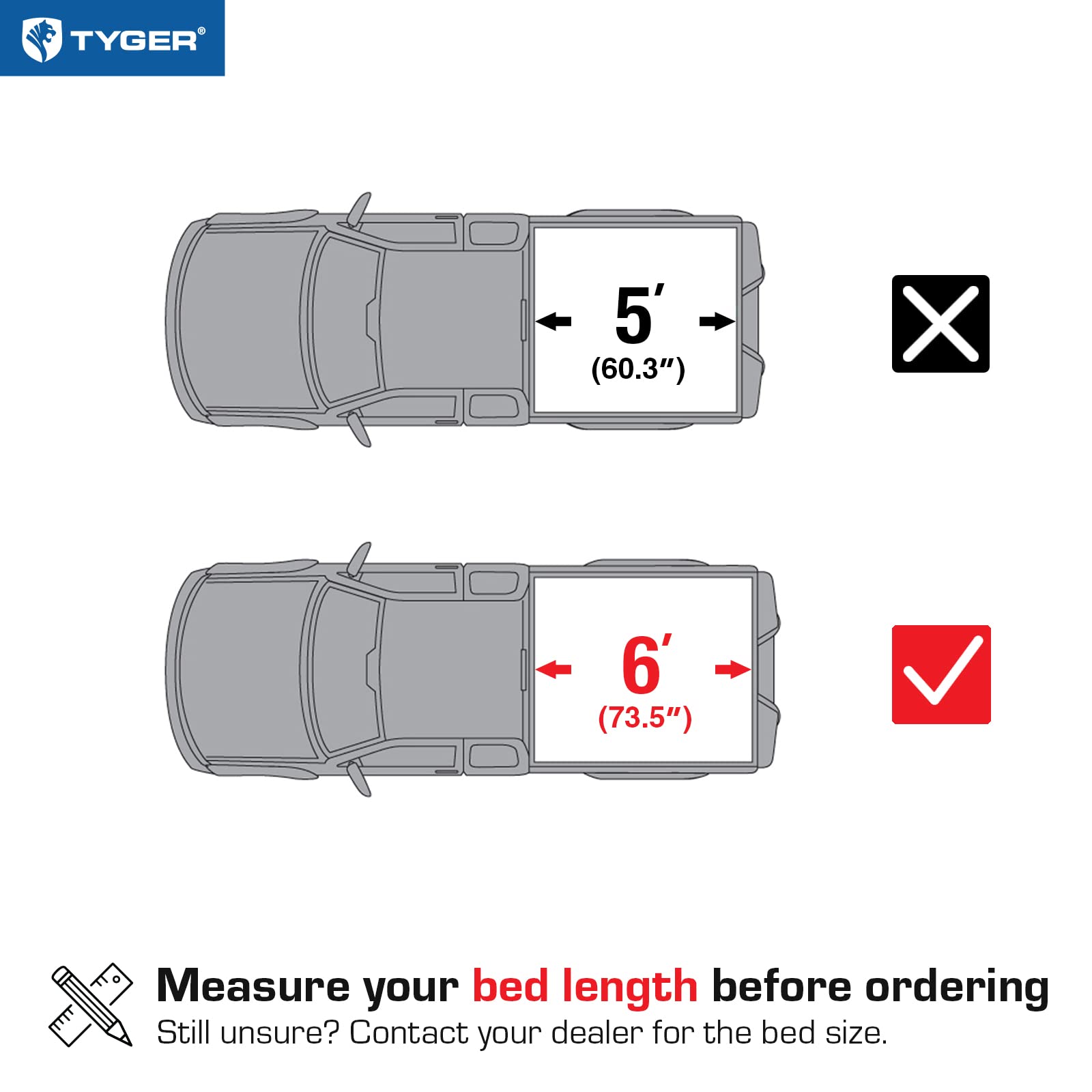 Tyger Auto T3 Soft Tri-Fold Truck Bed Tonneau Cover Compatible With 2005-2015 Toyota Tacoma | Fleetside 6' Bed (73'') | Tg-Bc3T1