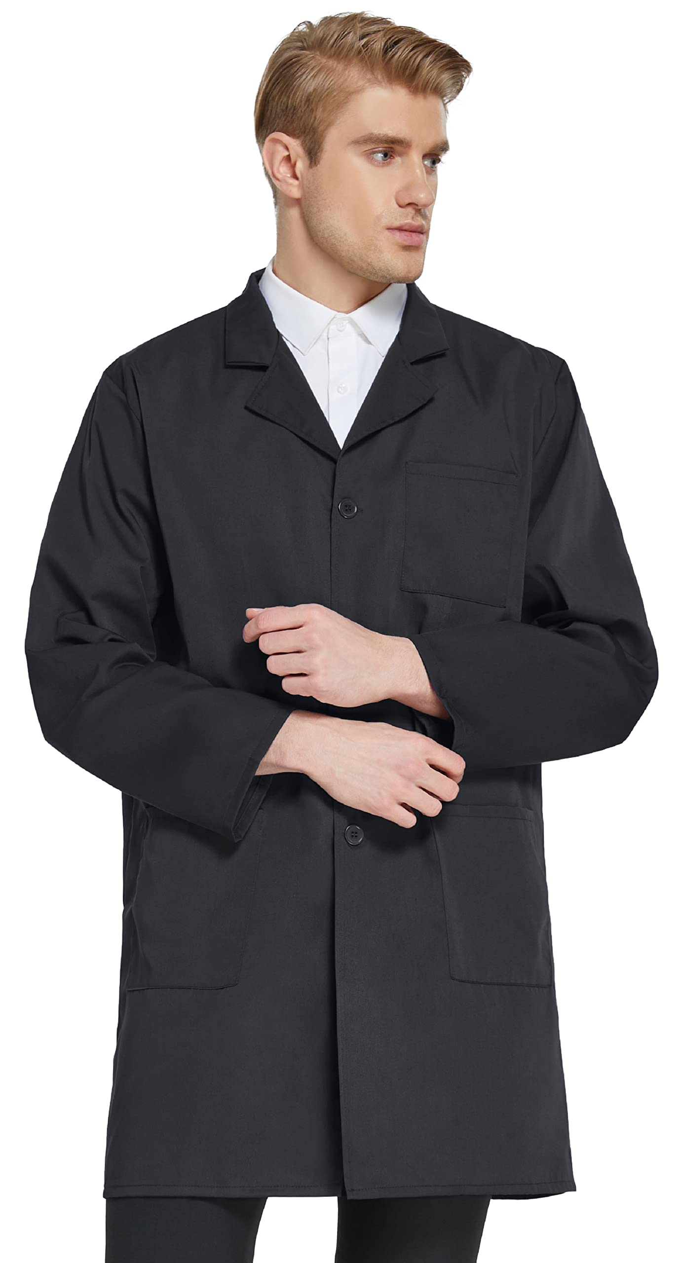 Vogrye Professional Lab Coat For Women Men Long Sleeve,Unisex (Xl, Black)