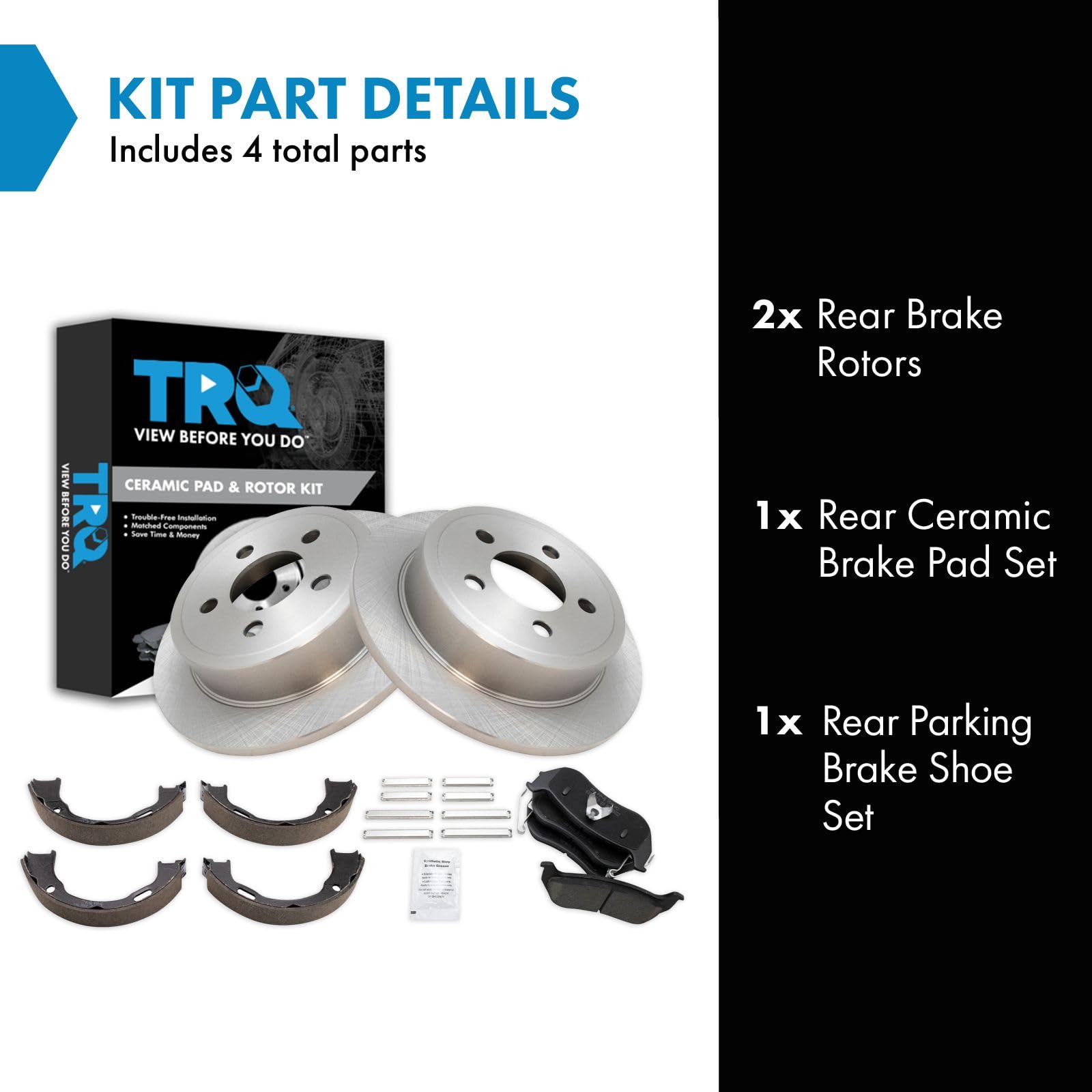 Trq Rear Brake Pad & Rotor Kit Brake Pads Brake Rotor Parking Brake Shoe Set Ceramic Compatible With 2003-2007 Jeep Liberty 2003