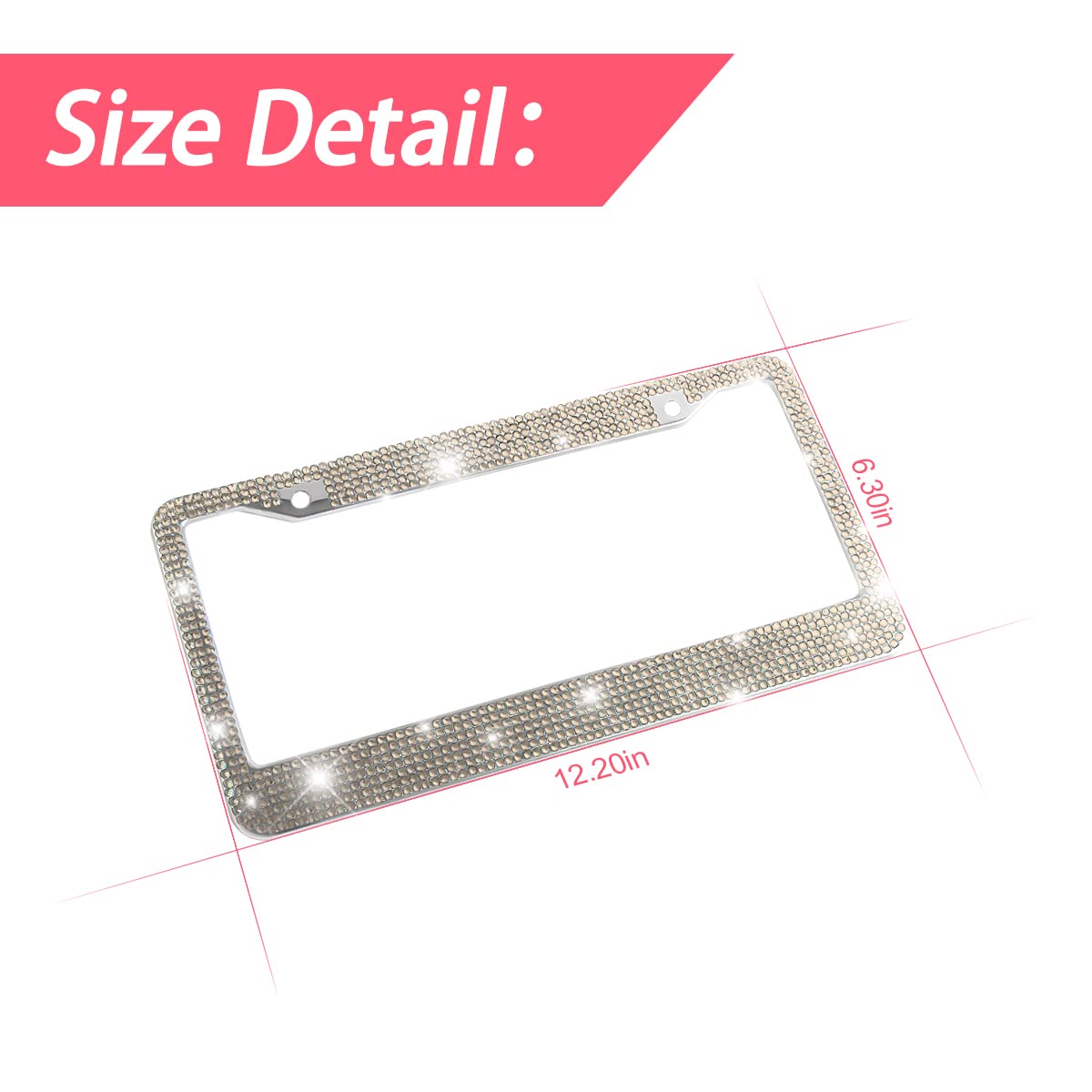Yalok Bling Car License Plate Frame, Sparkly Rhinestone Stainless Steel License Plate Cover/Holder, Universal For Most Cars, Suvs, Vehicles With Screw Set, Auto Accessories For Women (Light Gold)