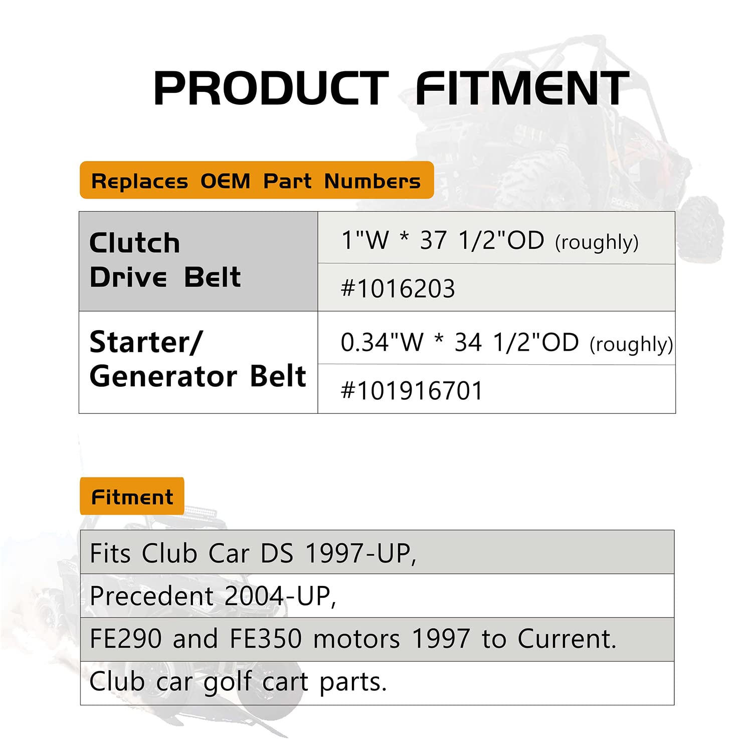 Tuntrol Golf Cart Starter/Generator & Drive Belt Kit fit for Club Car DS 1997-Up and Precedent 2004-Up, 1016203 101916701