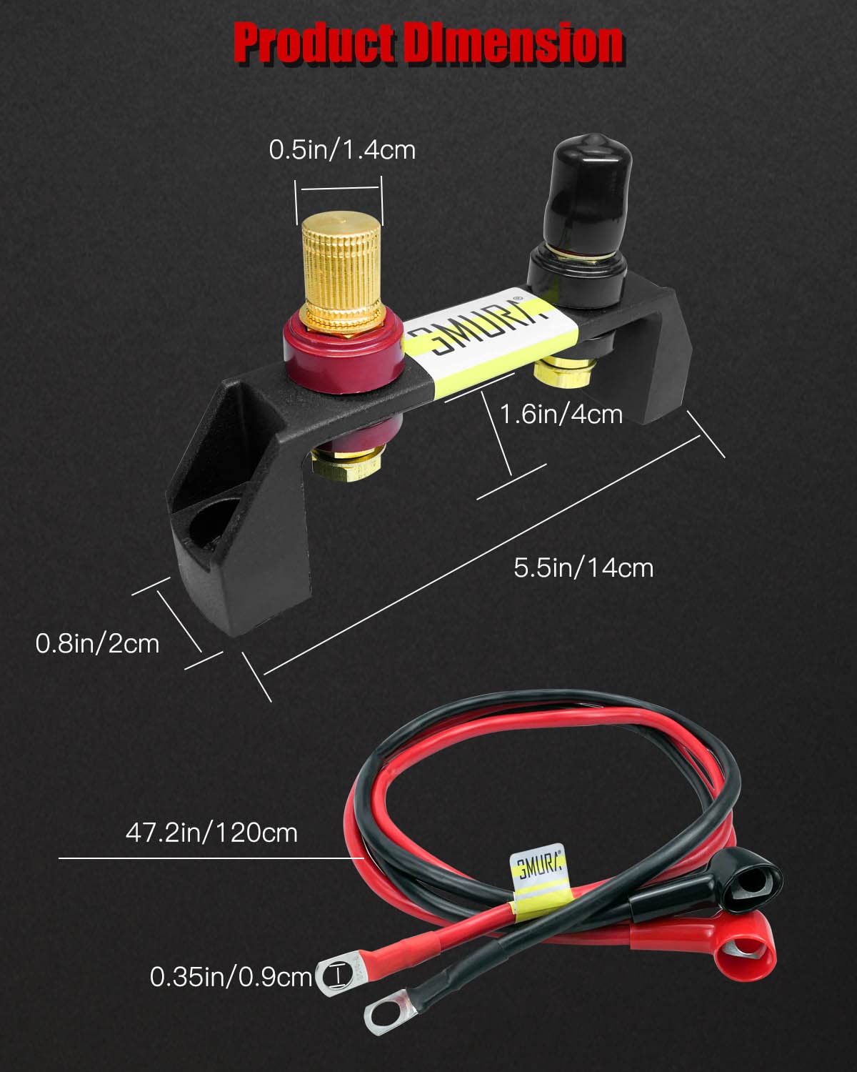GMURA Battery Jump Post Kit - Waterproof Heavy Duty Jumper Terminals with Cable & Mounting Bracket, Style 1, Black/Red/Copper